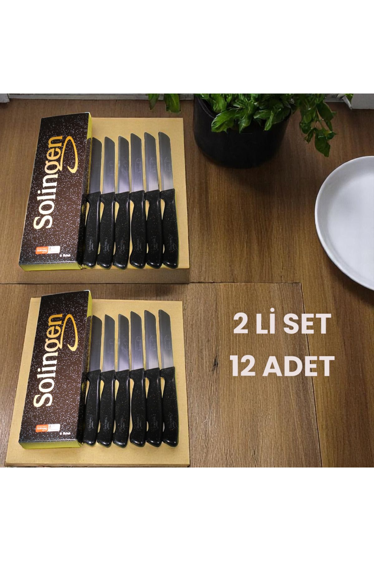 Solingen Marka Tırtıklı Keskin Meyve & Sebze Bıçağı 12 Adet Simli Siyah