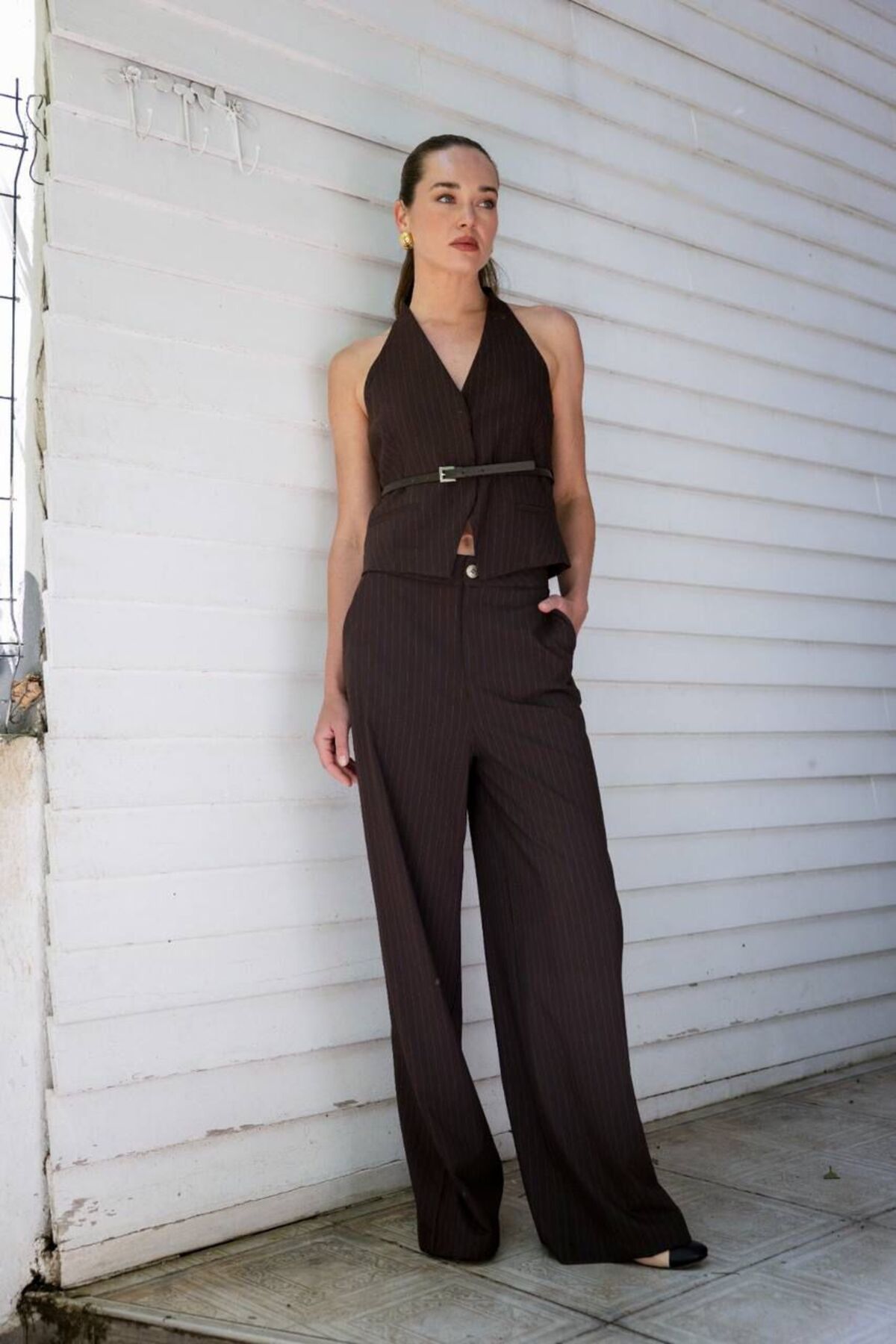 Cielo Fashion Kadın Yelek Pantolon Takım kahve