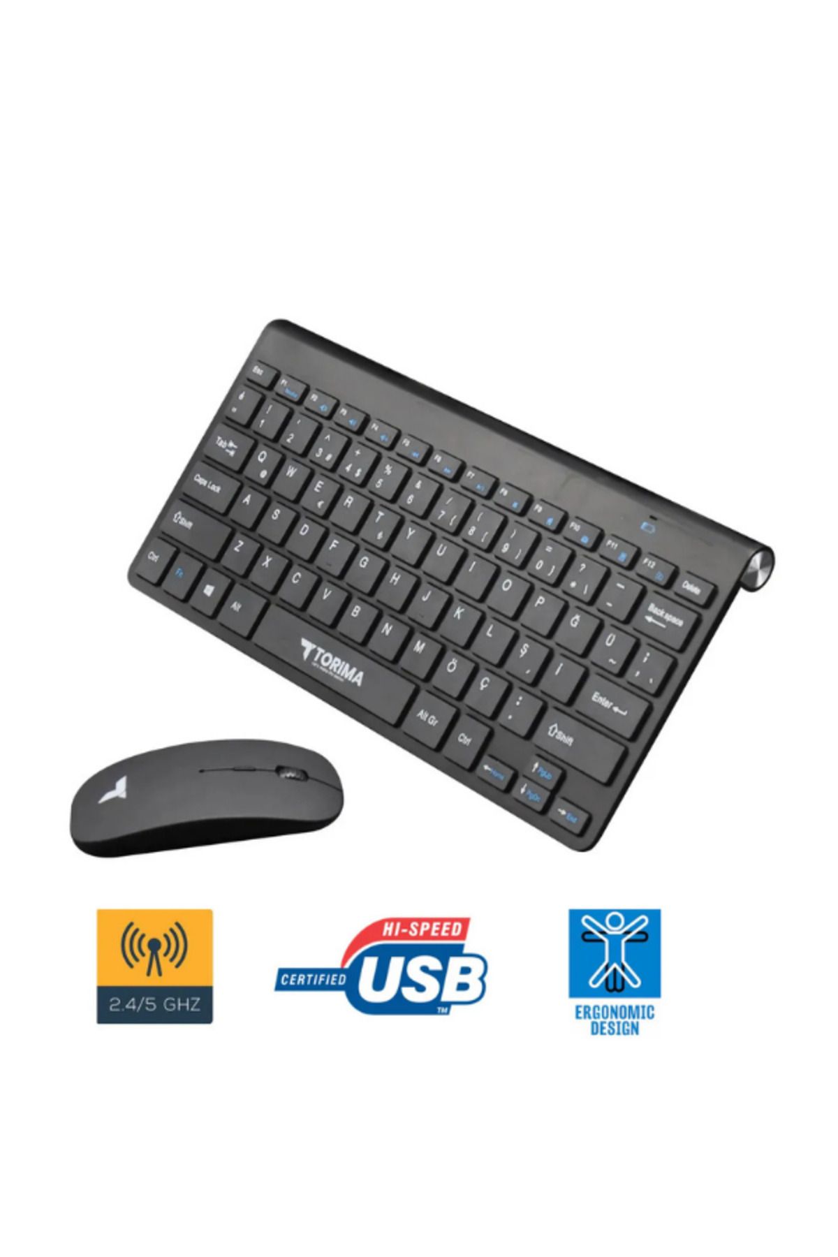 Hietech Zarif Tasarım Kablosuz Usb Türkçe Q Destekli Tasarım Kablosuz Klavye Mouse Seti
