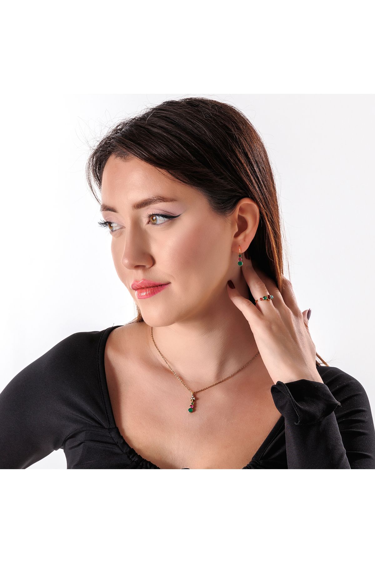 Atelier LEO Handmade Jewellery TRİA HARMONİSİ RENKLİ TAKIM YÜZÜK NO:6 BAKIR EL YAPIMI KARARMA YAPMAZ KADIN TAKI SETİ