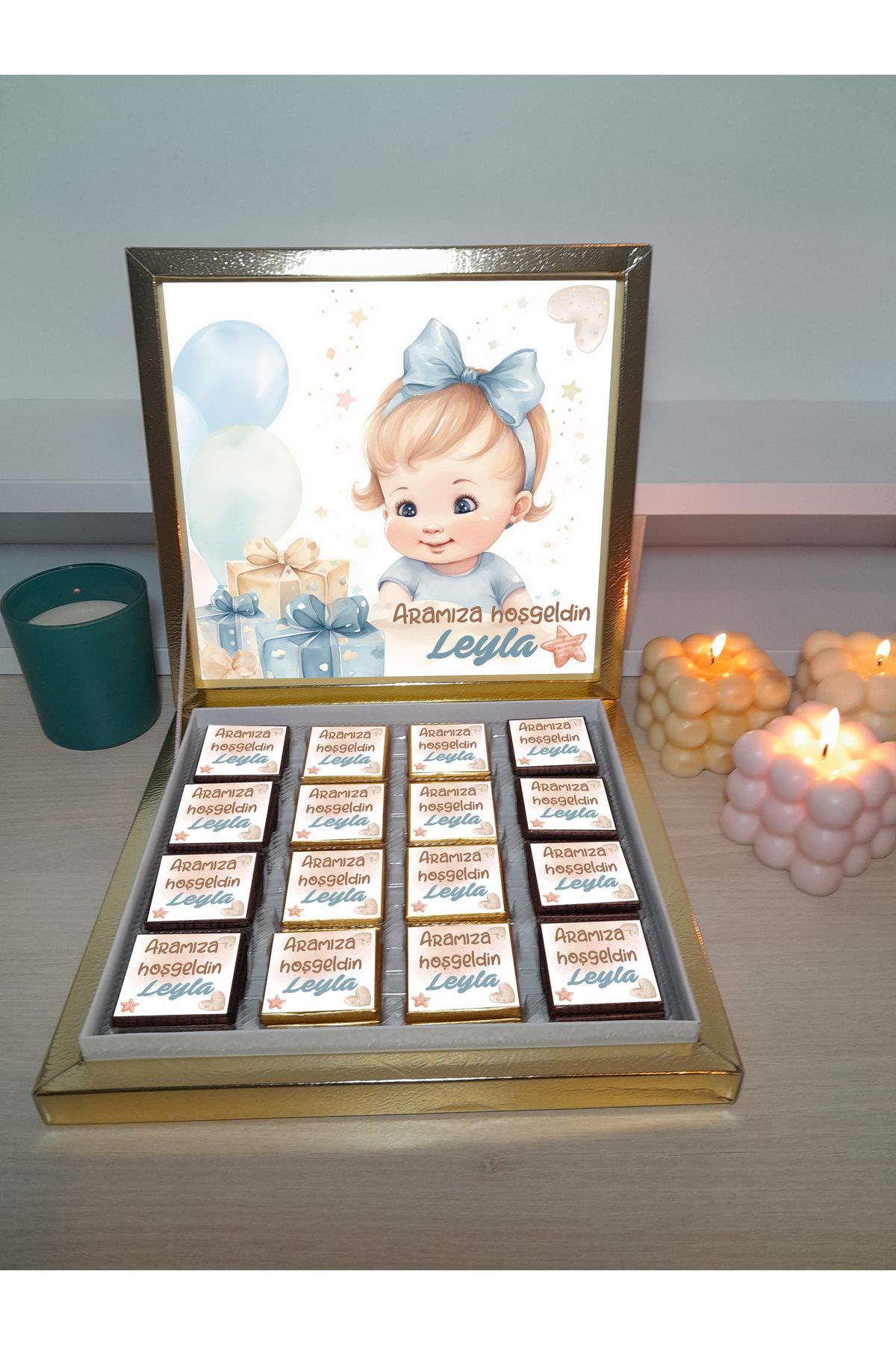angel digital art Kız bebek doğum çikolatası, 48 adet gold kutuda