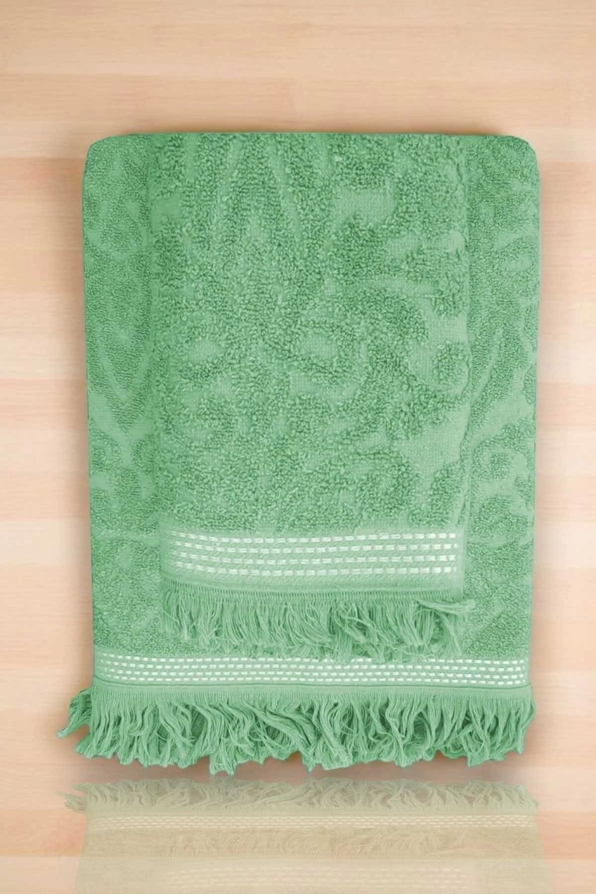 Mira Home 2 Parça Jakarlı Banyo Havlu Takımı %100 Pamuklu 90x150 Cm Arden Yeşil