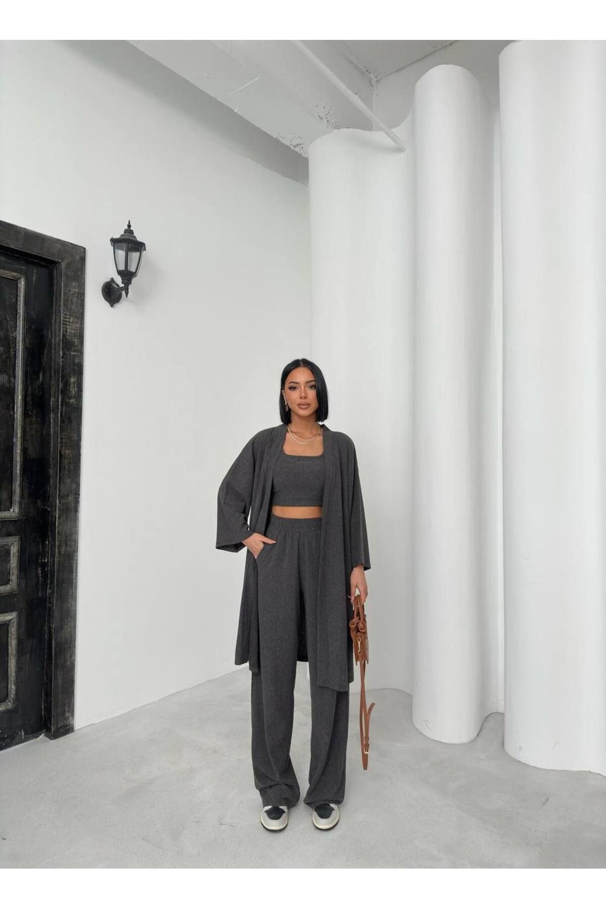 alenmoda kadın Zera kumaş 3’lü kimono takımı