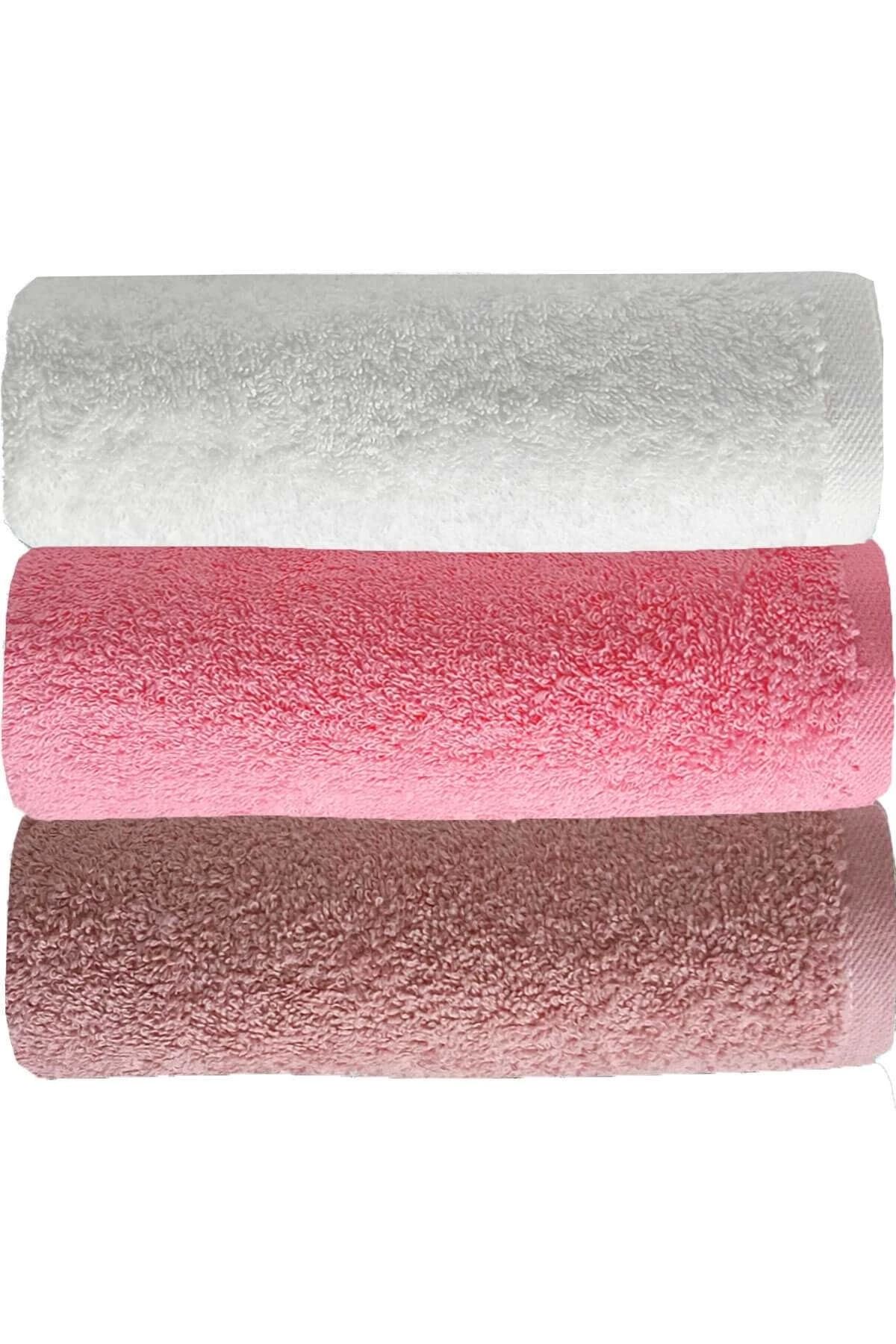 Mira Home 3 lü Düz Renk El Yüz Havlu Seti %100 Pamuklu 50x90 Cm Gül-Pembe-Beyaz
