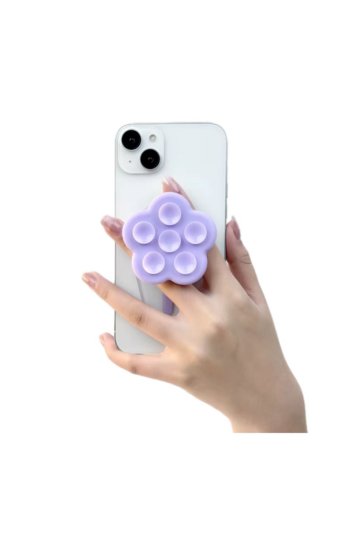 Buççin Mor Yapışkanlı Telefon Arkası Tutucu Çiçek Desenli Dayanıklı Yapışkanlı Popsockets