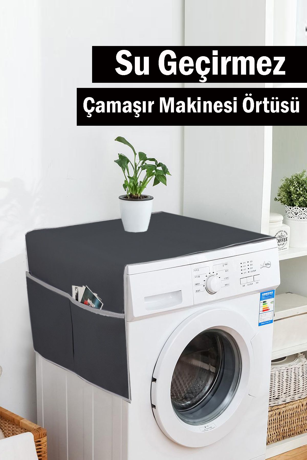 Bundeba Çamaşır Makinesi Örtüsü 4 Cepli Banyo Düzenleyici Organizer Buzdolabı Örtüsü Depolama Hurç