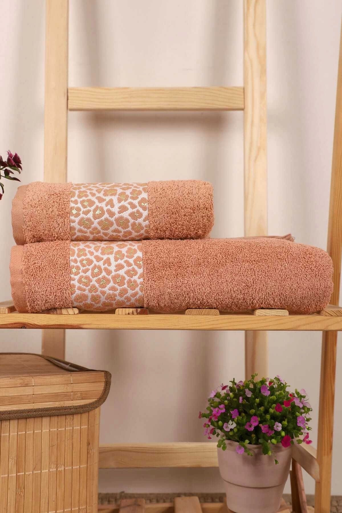 Mira Home 2 Parça %100 Pamuklu Banyo Havlu Seti Leopar Desen Kahve