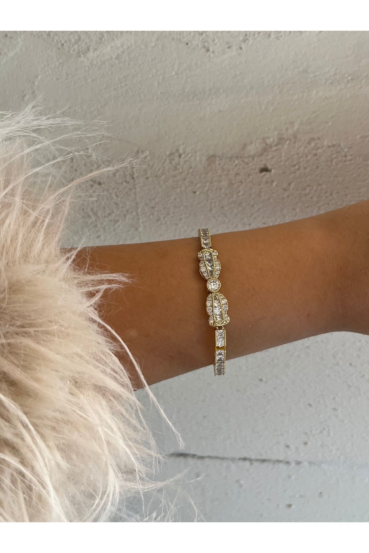 XUPING JEWELRY Fiyonk Model Zirkon Taşlı Gold Bileklik 14 K Renk 17+2Cm