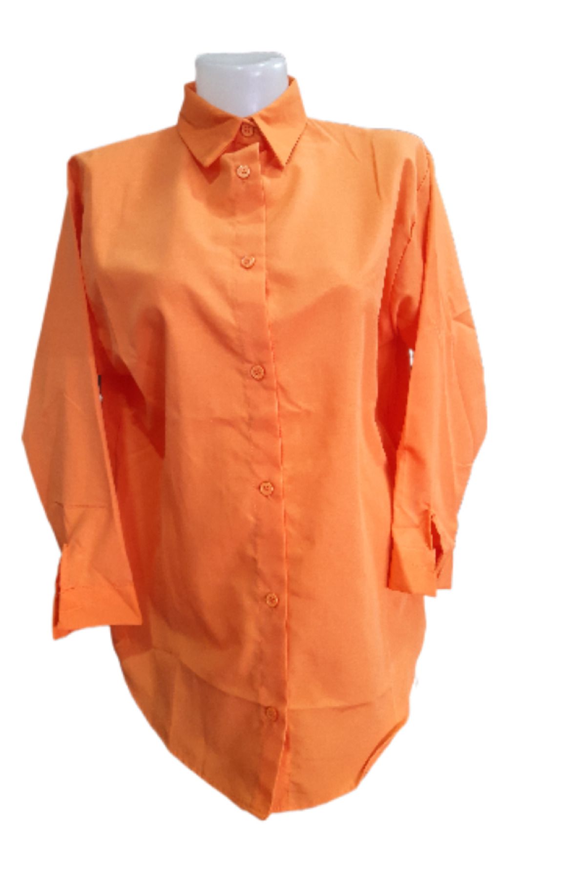 MİHMAN BUTİK Kadın DÜZ RENK RAHAT KESİM Oversize Uzun Basic Gömlek