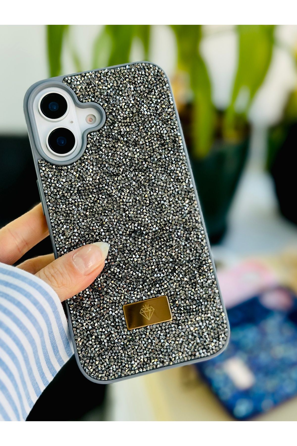 Go Aksesuar Iphone 16 Uyumlu ELMAS Tasarımlı Taşlı Işıltılı Parlak Pırlanta Silikon Kılıf