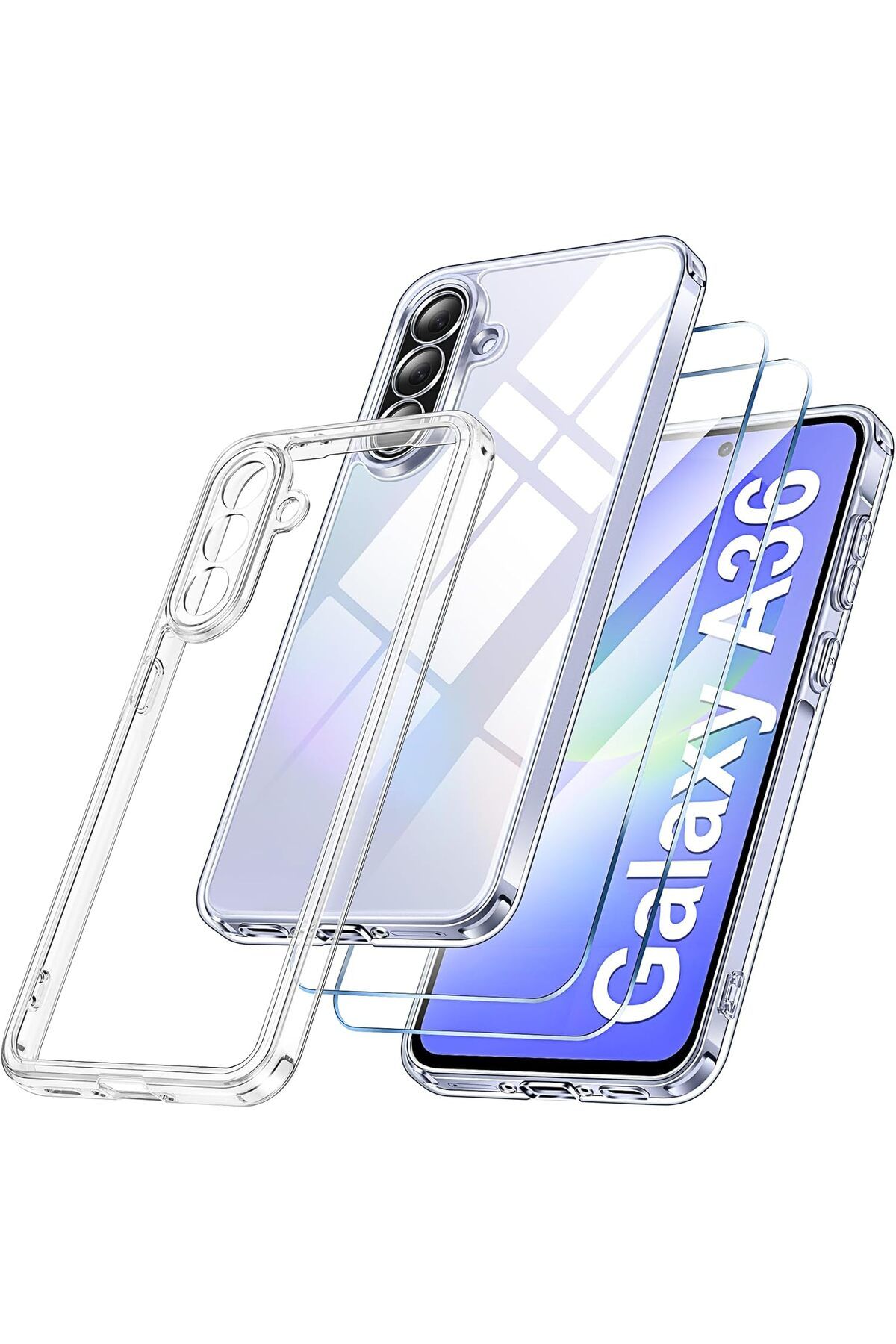 Rivor Samsung Galaxy A36 Uyumlu Kılıf Kamera Çıkıntılı Şeffaf İnce Silikon Kapak + 9H Ekran Koruyucu Set