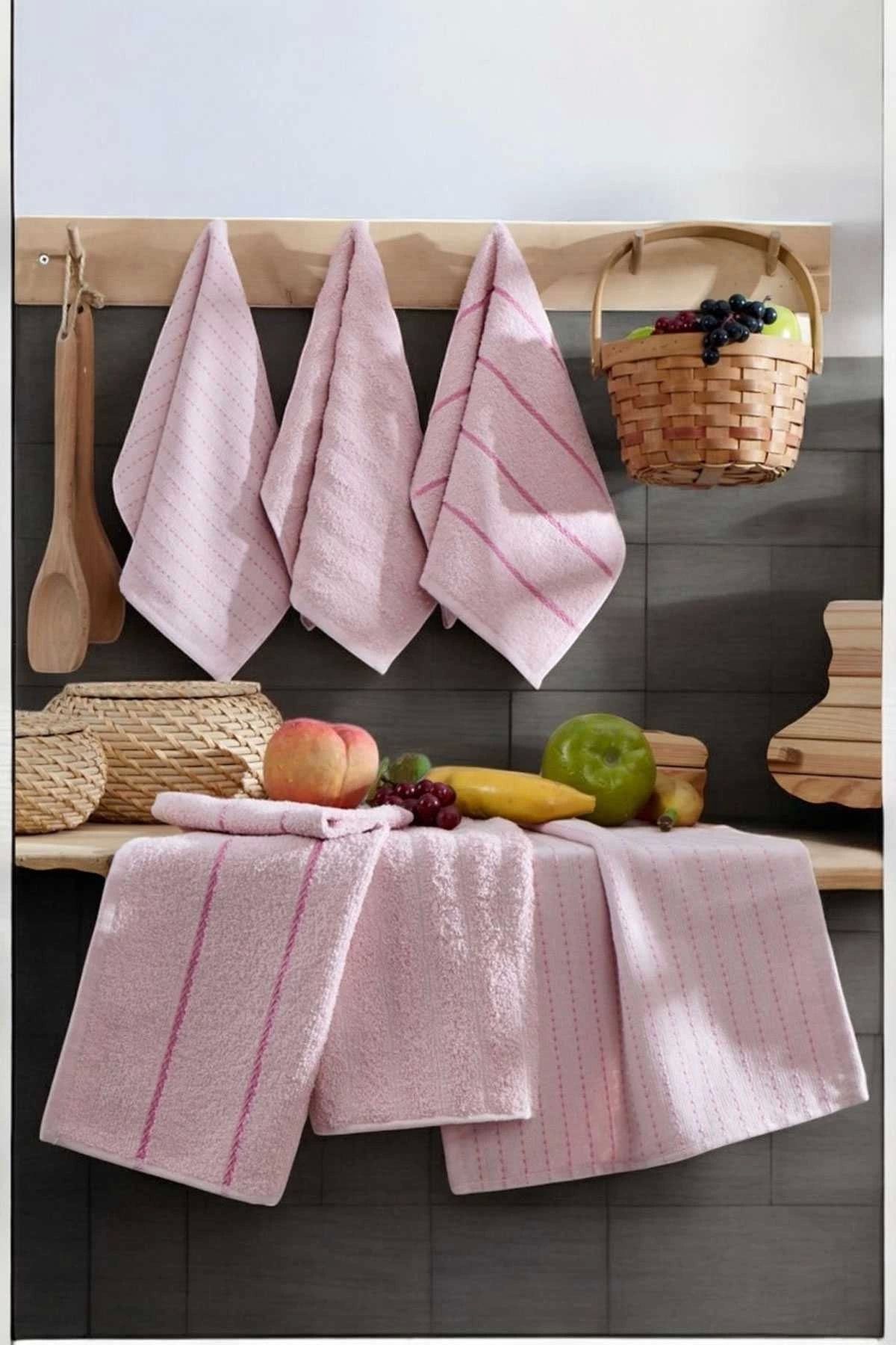 Mira Home 6 Lı Luna Naturel Mutfak Havlu Seti %100 Pamuklu 30x50 Cm Pudra