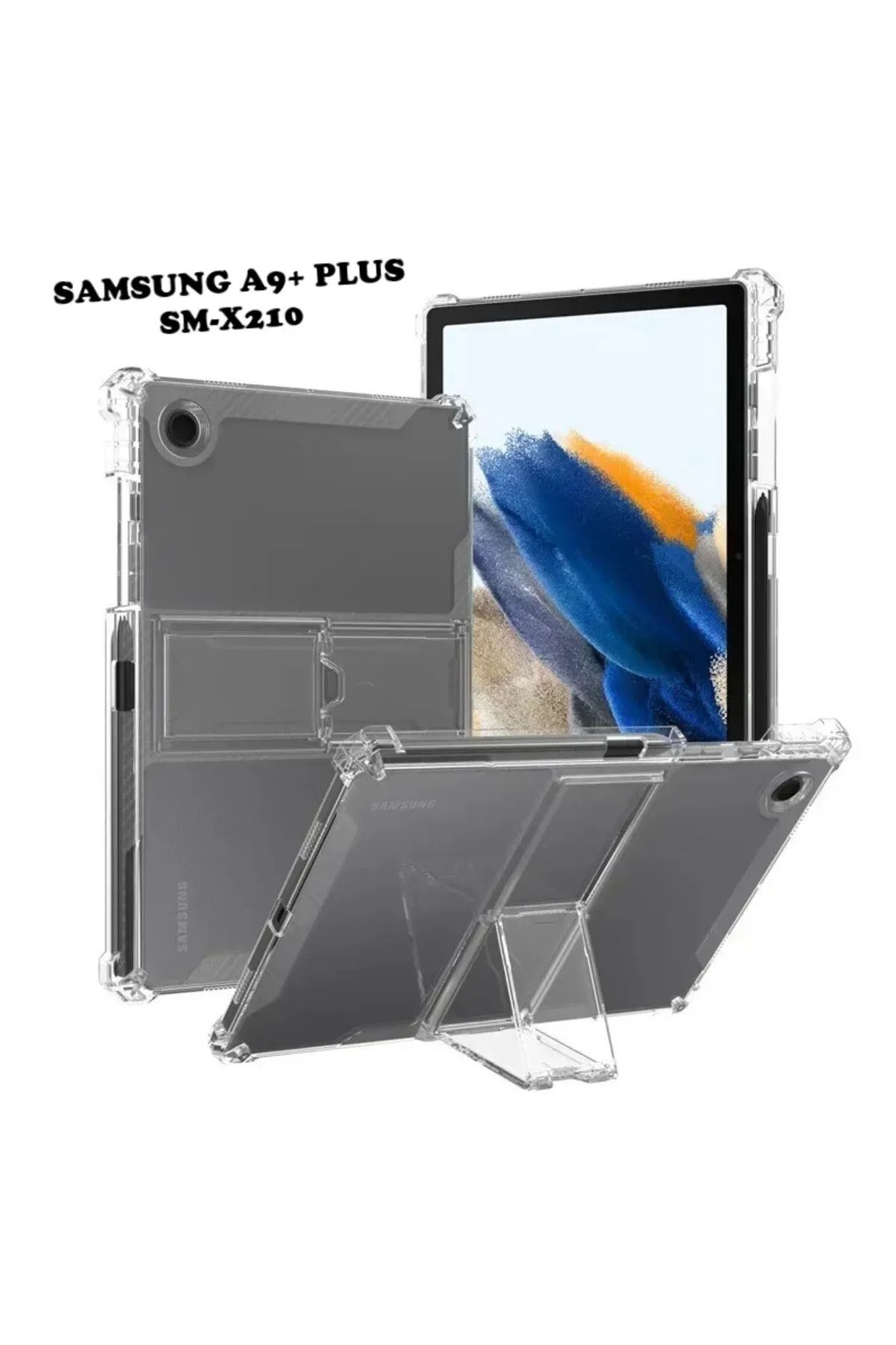ebulduk Samsung Galaxy Tab A9 Plus 11 Inç Kılıf Tablet Kalem Bölmeli Kapak Şeffaf Silikon Standlı Sm-x210