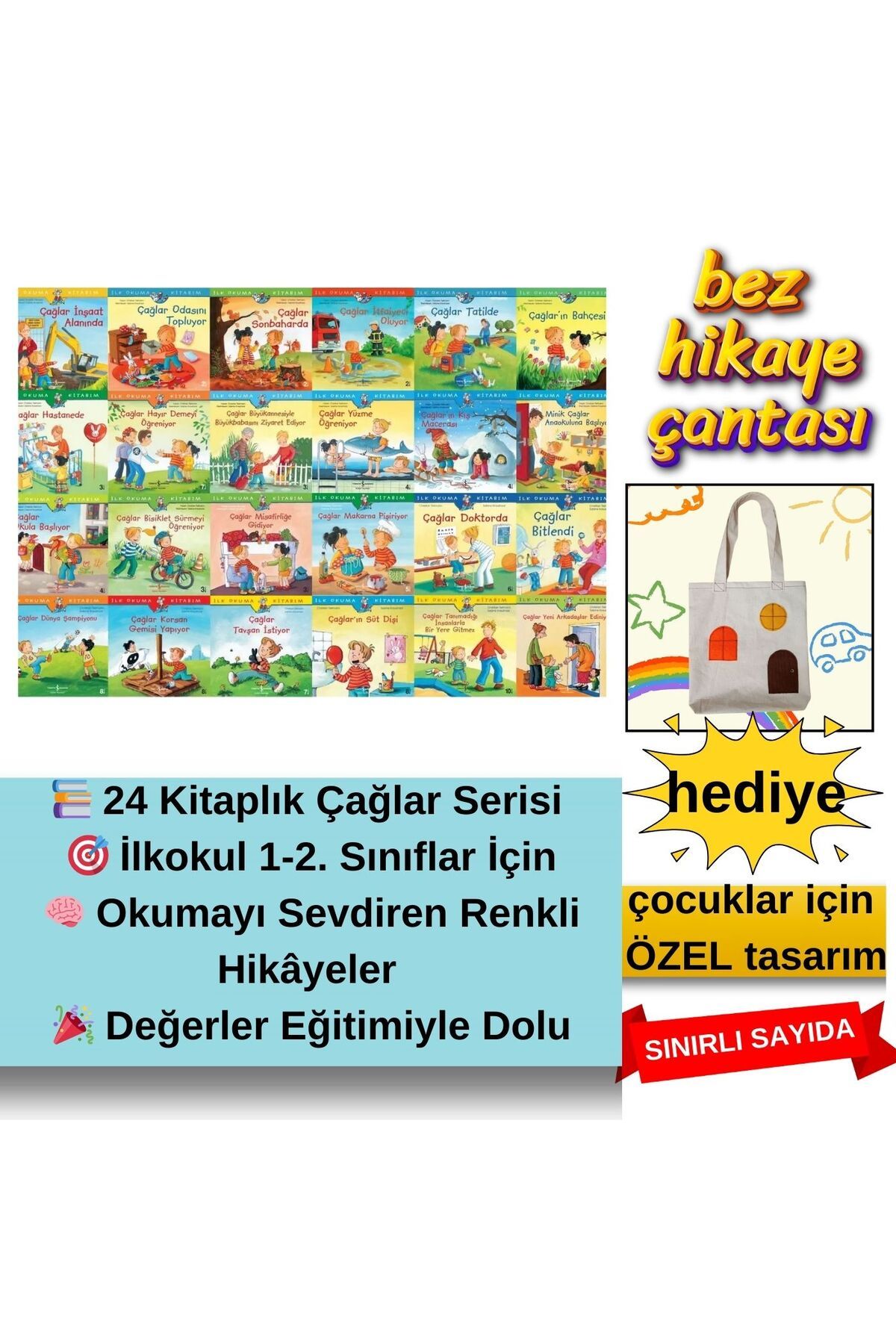 TÜRKİYE İŞ BANKASI KÜLTÜR YAYINLARI İlkokul 1. ve 2. Sınıf Çağlar Serisi 24 Kitap – İlk Okuma Seti | Eğlenceli ve Öğretici Hikayeler