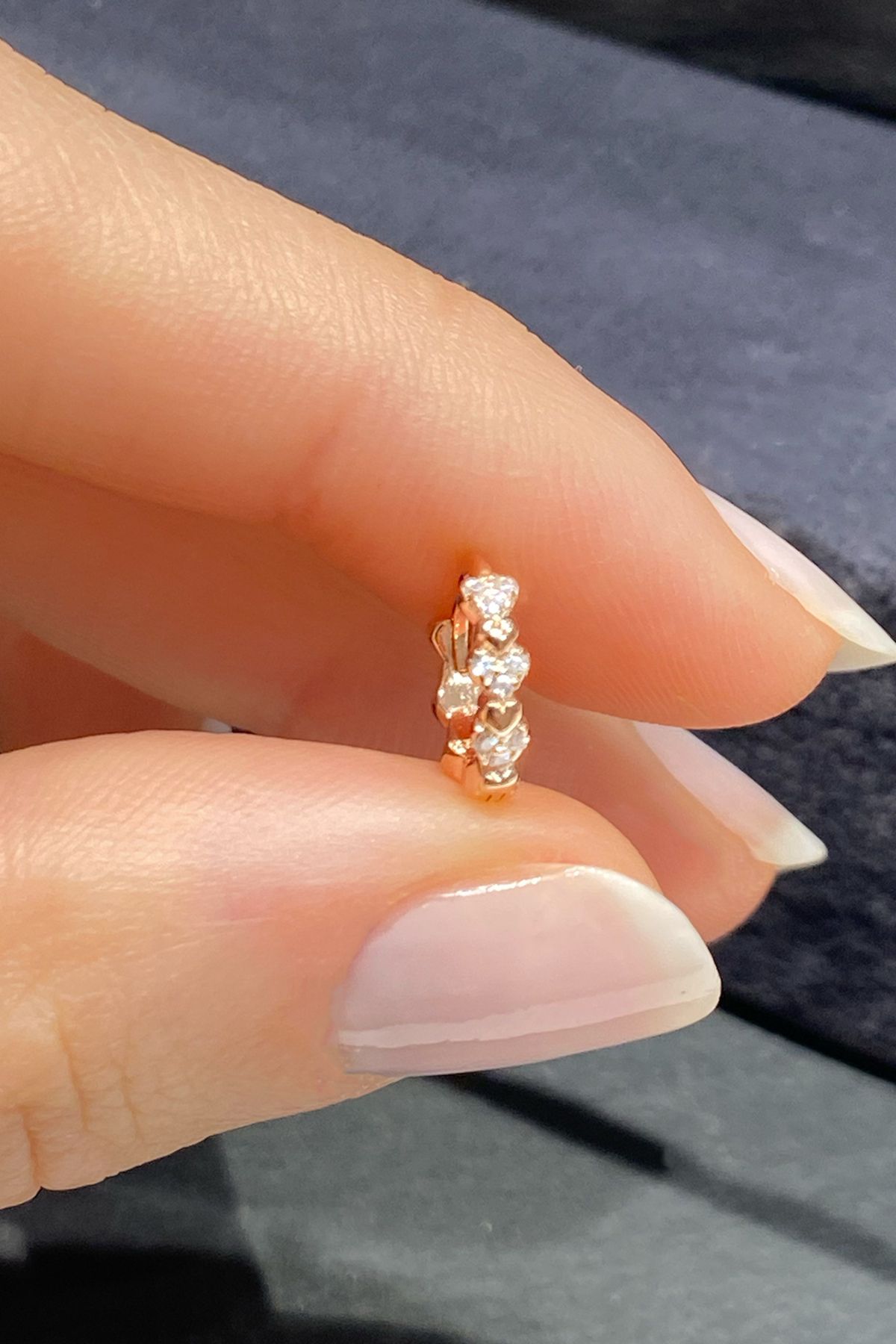 La femme by begum Beyaz Taşlı Ve Taşsız Mini Kalp Rose Gümüş Halka Piercing,helix,tragus, Kıkırdak Küpesi