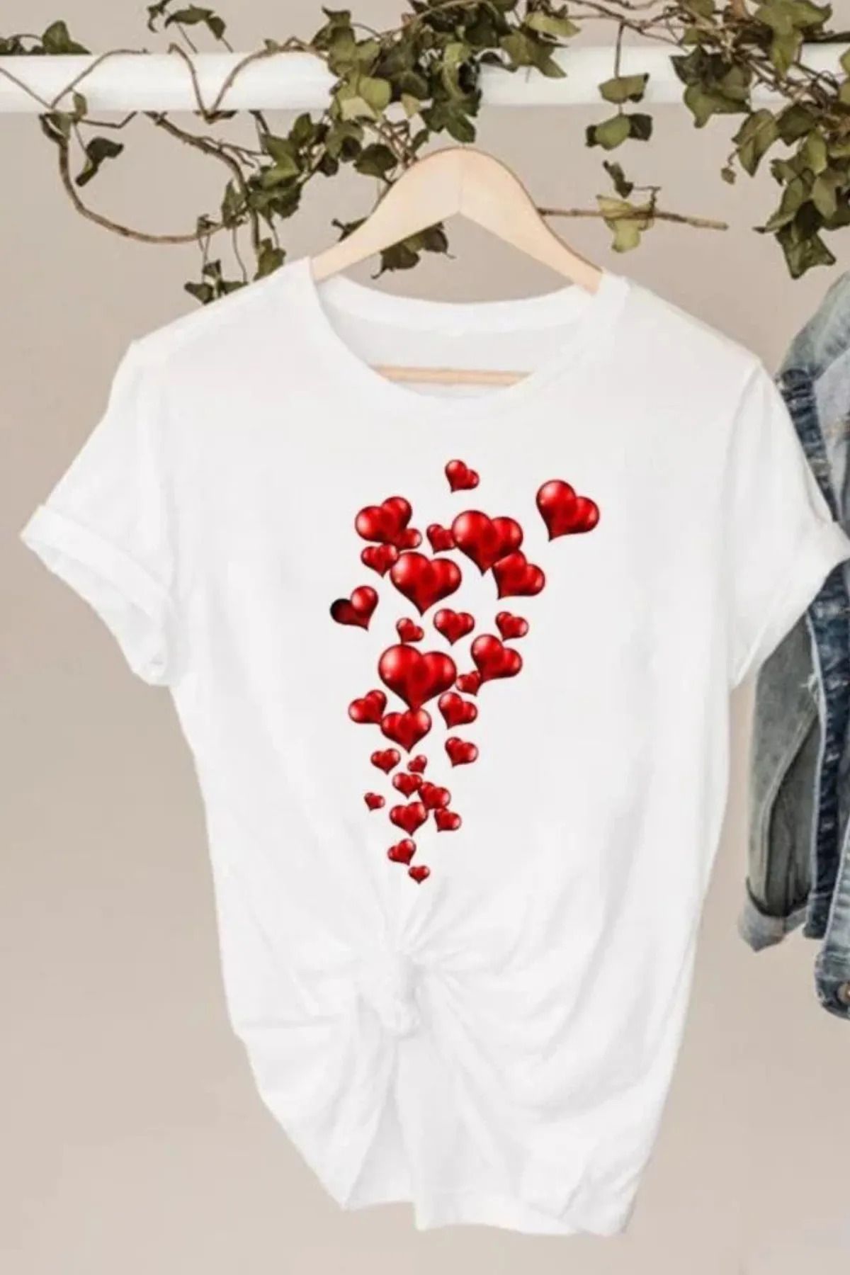 FeaR LeeS Kırmızı Kalp Baskılı Oversize T-shirt