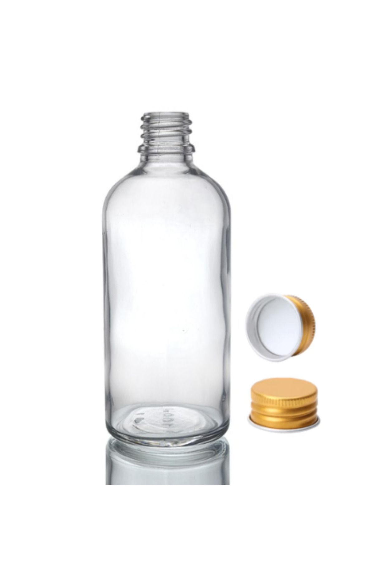 makrobay 100 ml Metal Altın Kapak Şeffaf Cam Şişesi 10 Adet