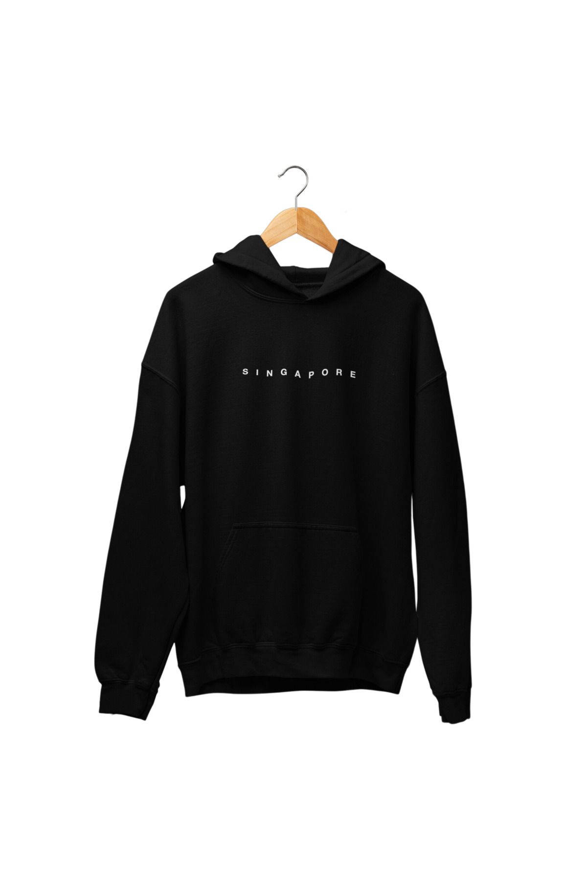 ick artwear SINGAPORE BASKILI SİYAH 3 İP ŞARDONLU KAPÜŞONLU SWEATSHİRT