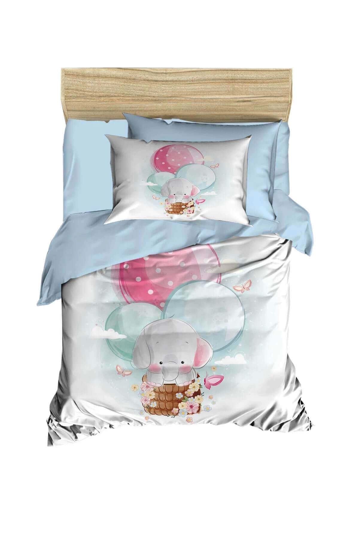 Mira Home Dijital Baskılı 3d Pamuklu Yenidoğan Bebek Nevresim Takımı Elephant Baloon Blue