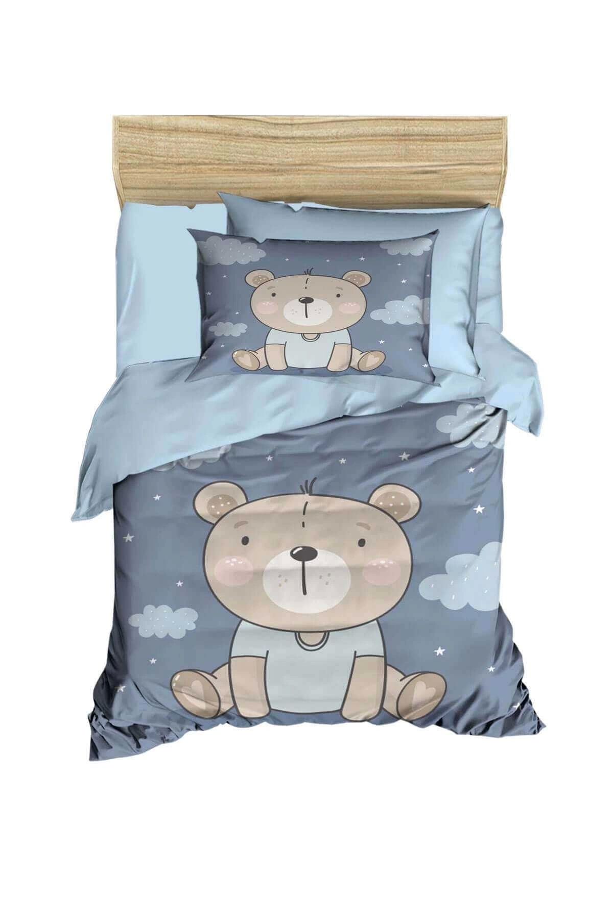 Mira Home Dijital Baskılı 3d Pamuklu Yenidoğan Bebek Nevresim Takımı Blue Bear