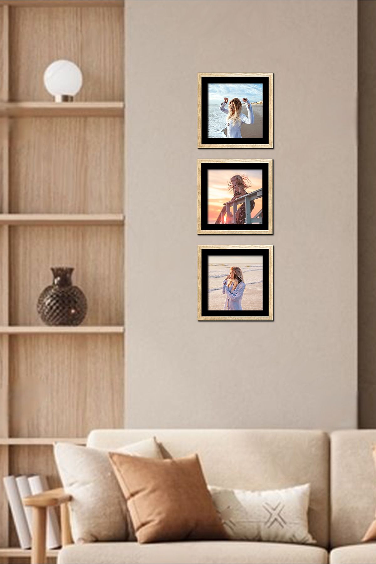 SILVERWOOD Doğal ahşap, Sök-tak, Paspartulu, 19 cm x 19 cm. Kare Fotoğraf Çerçevesi - 3'lü paket