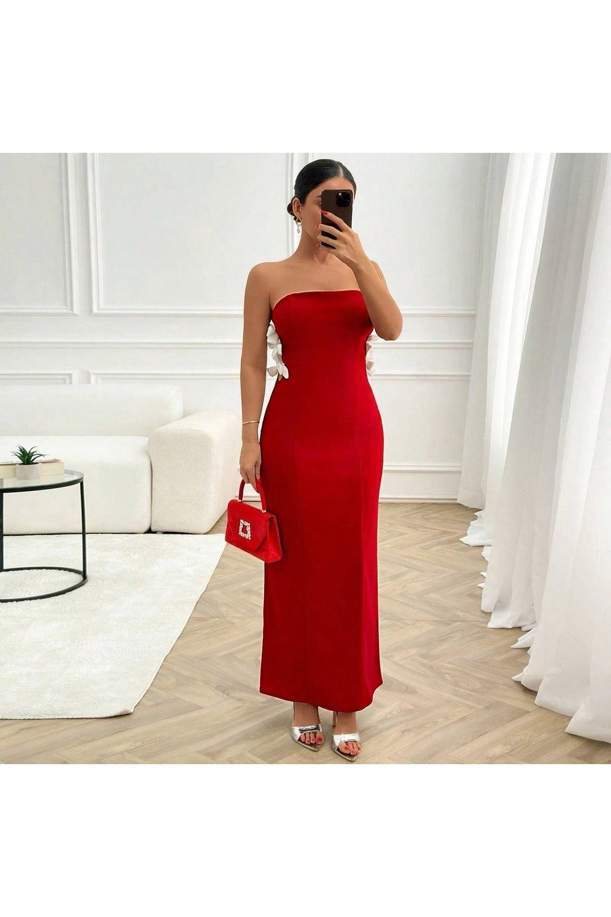 mass fashion Kadın Fiyonk Detaylı Straplez Elbise