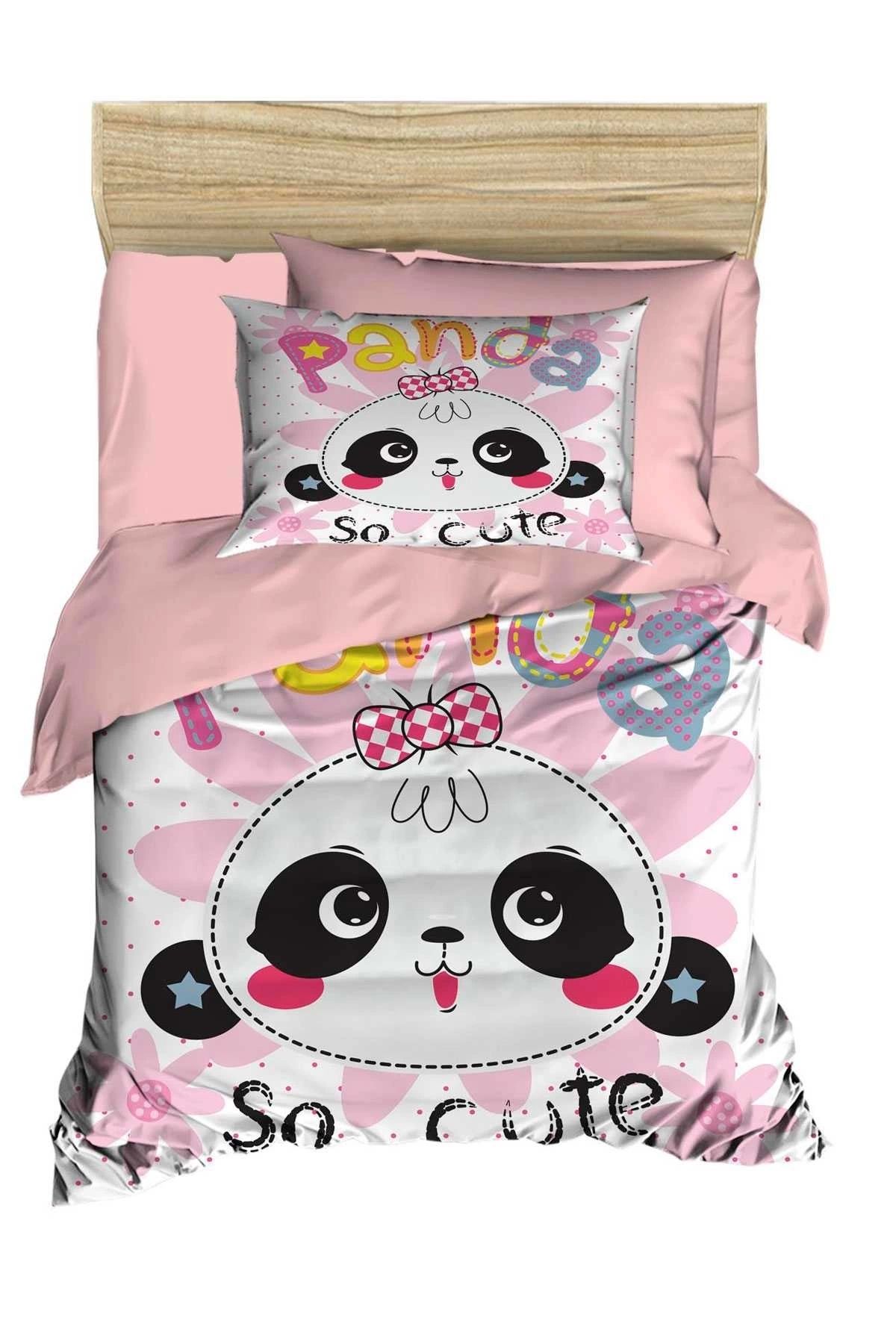 Mira Home Yenidoğan Kız Bebek Nevresim Takımı %100 Pamuklu Panda So Cute
