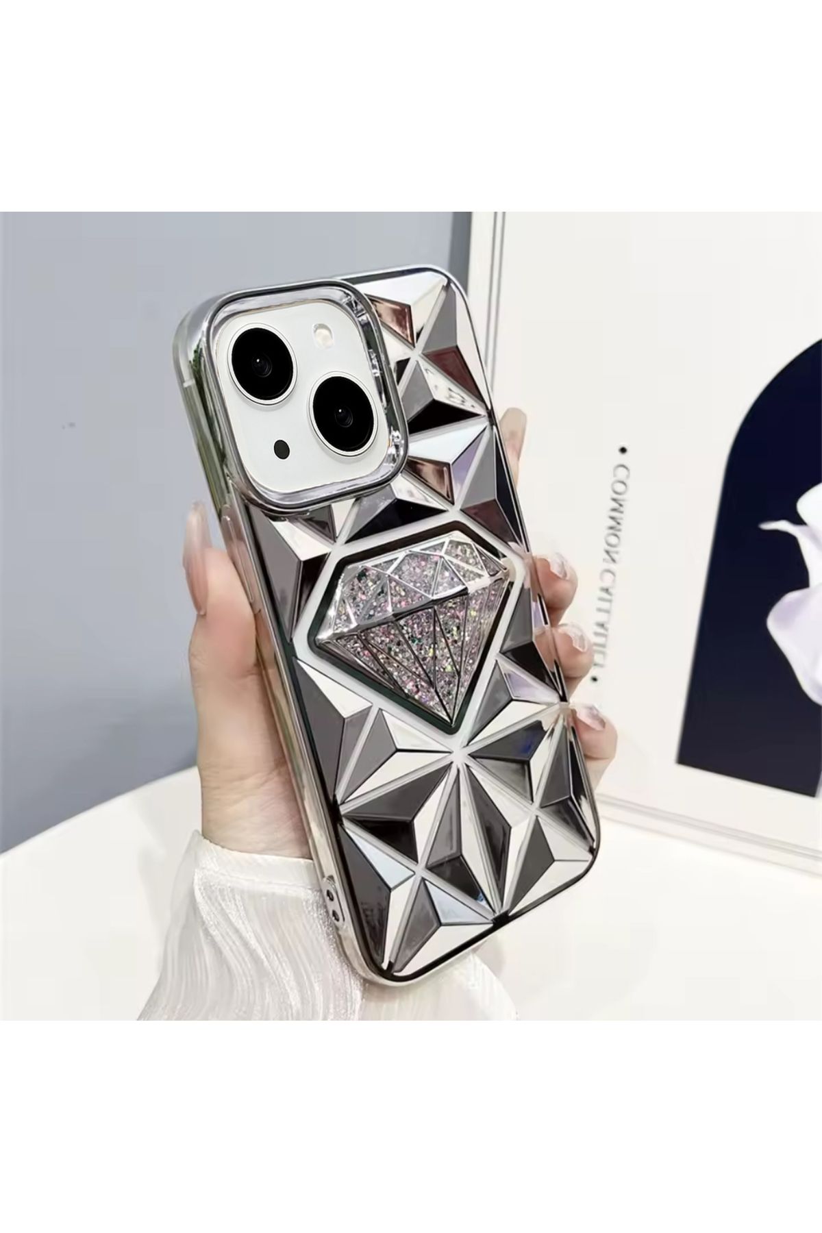 EDELFU iPhone 13 ve 14 Parlak Elmas Desenli Simli Kapak Koruyucu Silikon Kılıf