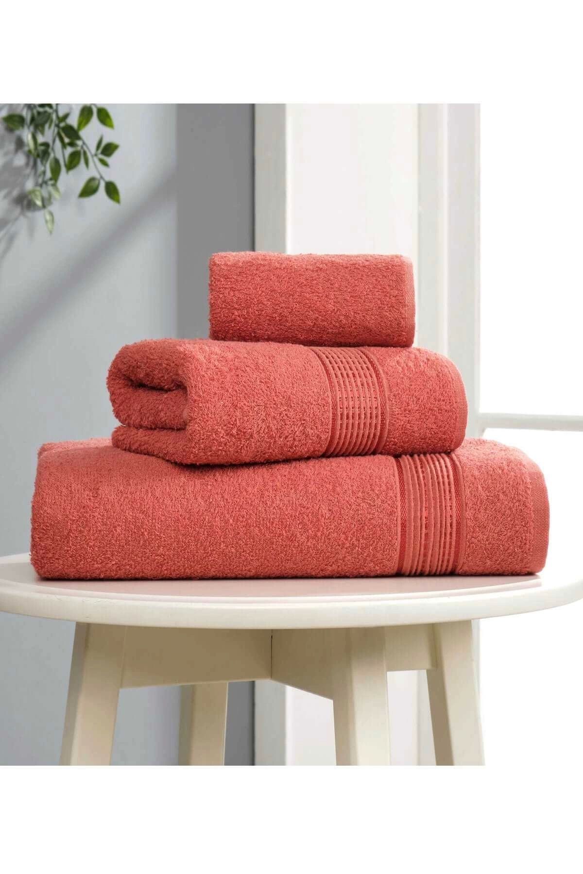Mira Home 3 lü Banyo Havlusu Seti Pamuklu Ritim Kiremit