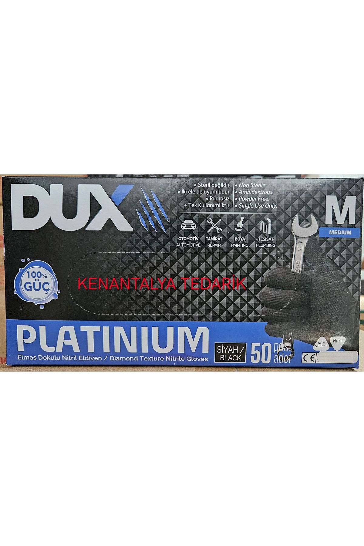 DUX Siyah elmas yüzey Nitril Eldiven M koli 20 paket