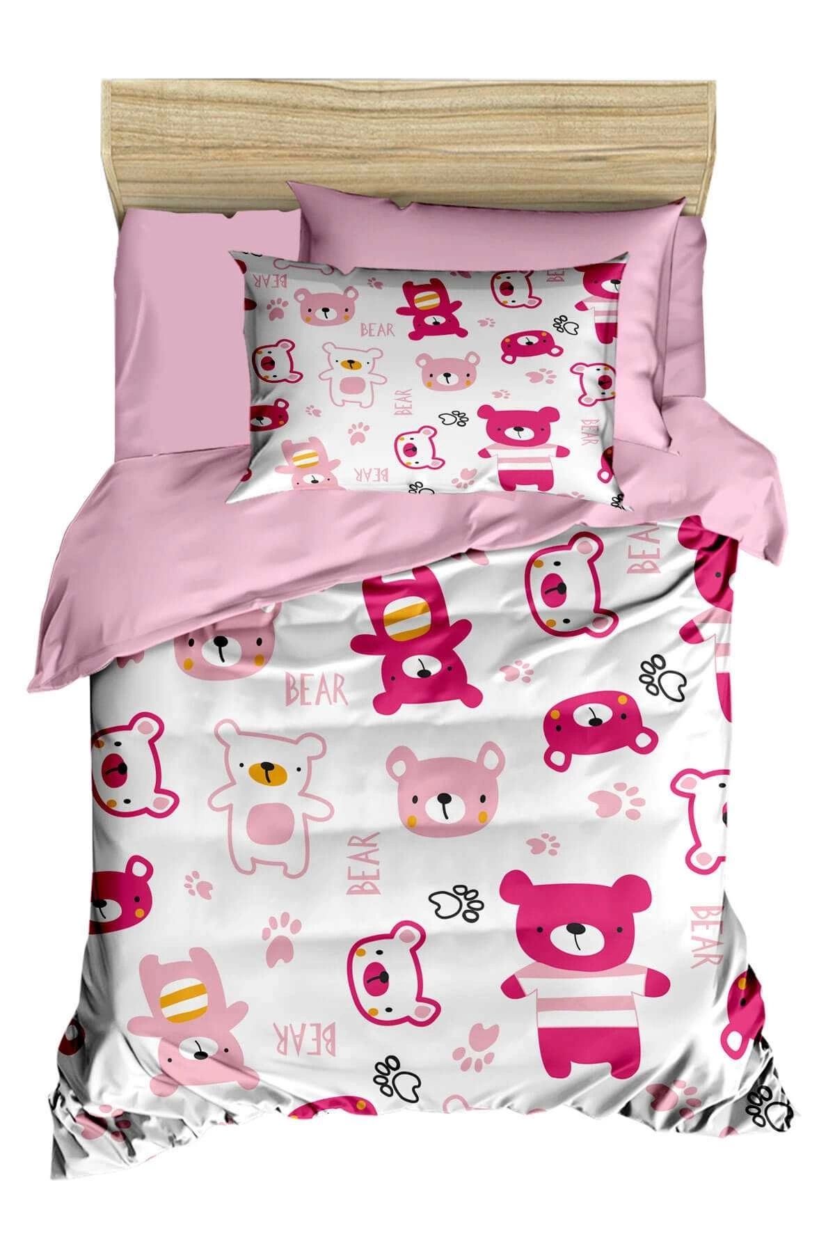 Mira Home Dijital Baskılı 3d Pamuklu Yenidoğan Bebek Nevresim Takımı Bear Toy Pink
