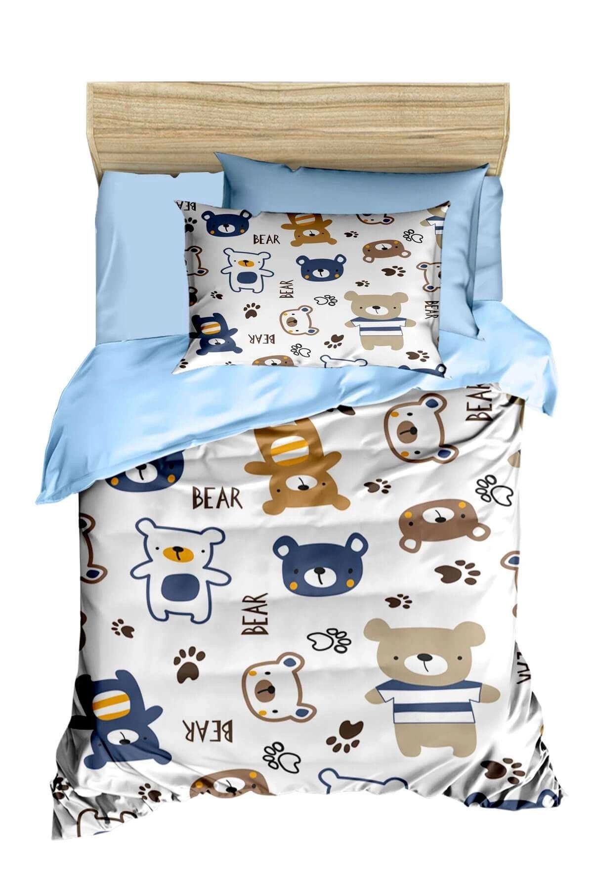 Mira Home Dijital Baskılı 3d Pamuklu Yenidoğan Bebek Nevresim Takımı Bear Toy Blue