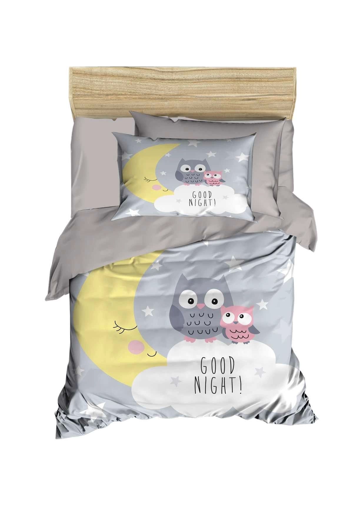 Mira Home Yenidoğan Kız / Erkek Unisex Bebek Nevresim Takımı %100 Pamuklu Good Night Gri