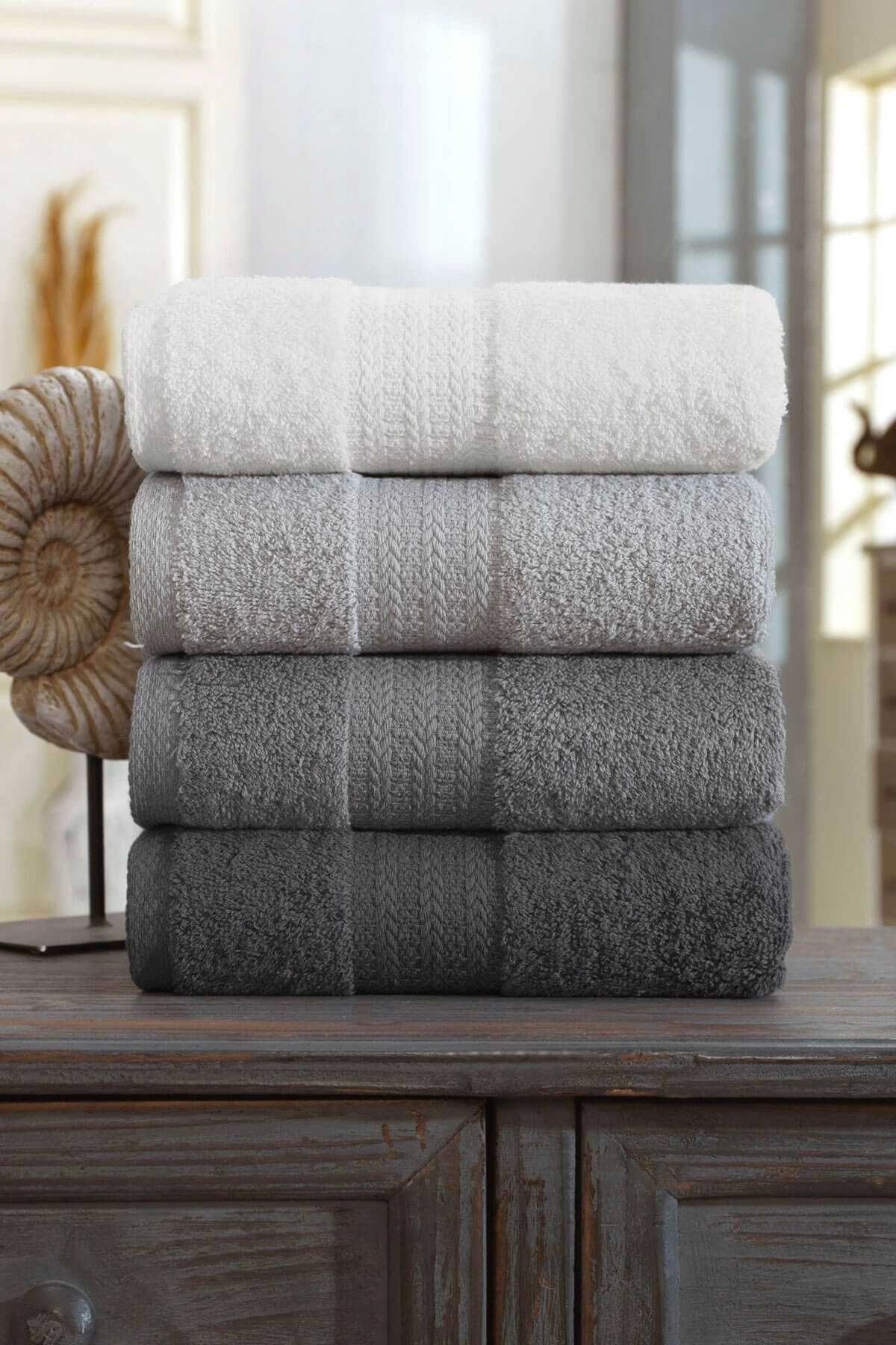 Mira Home 4 Lü El Yüz Havlu Seti %100 Pamuklu Gökkuşağı 50x85 Cm Antrasit