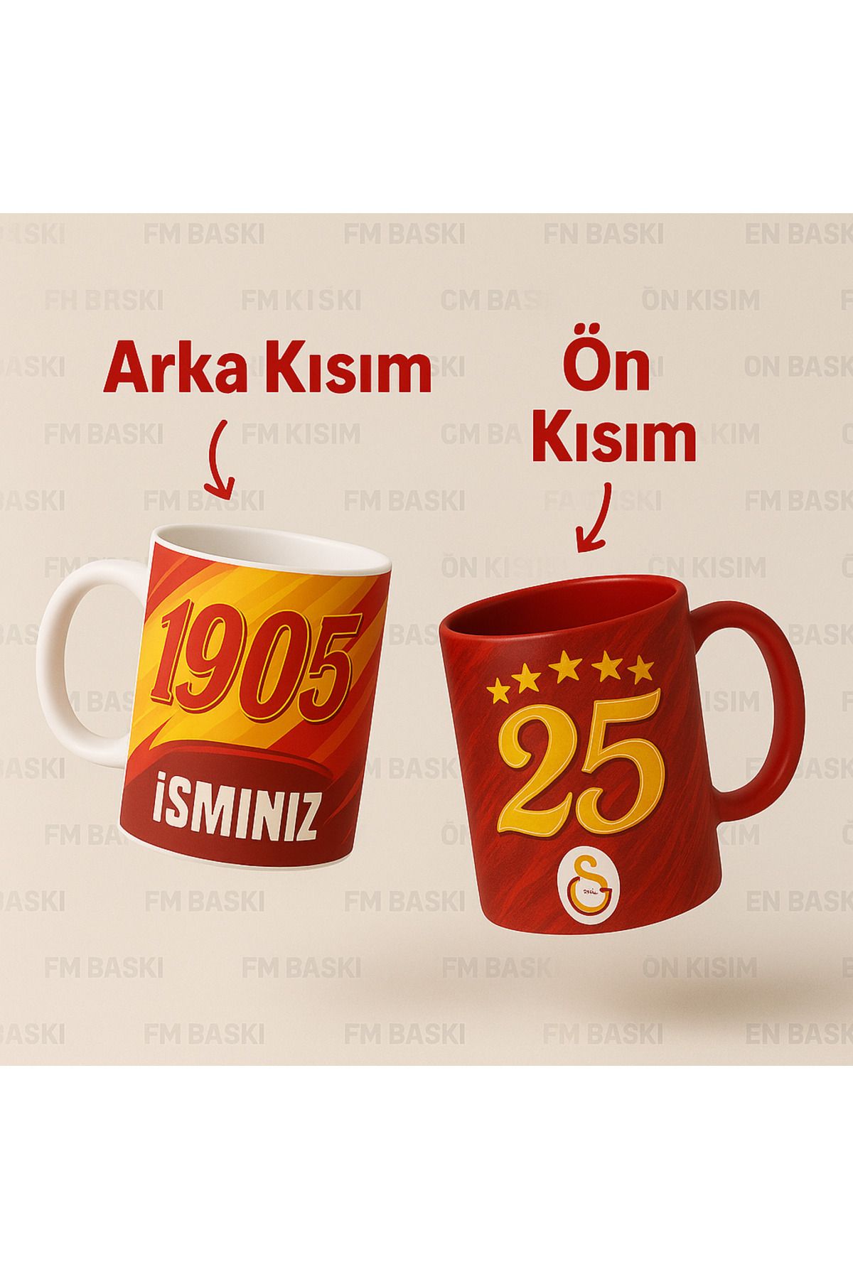 FM BASKI Sarı kırmızı 25. Şampiyonluk temalı kişiye özel isim yazdırma