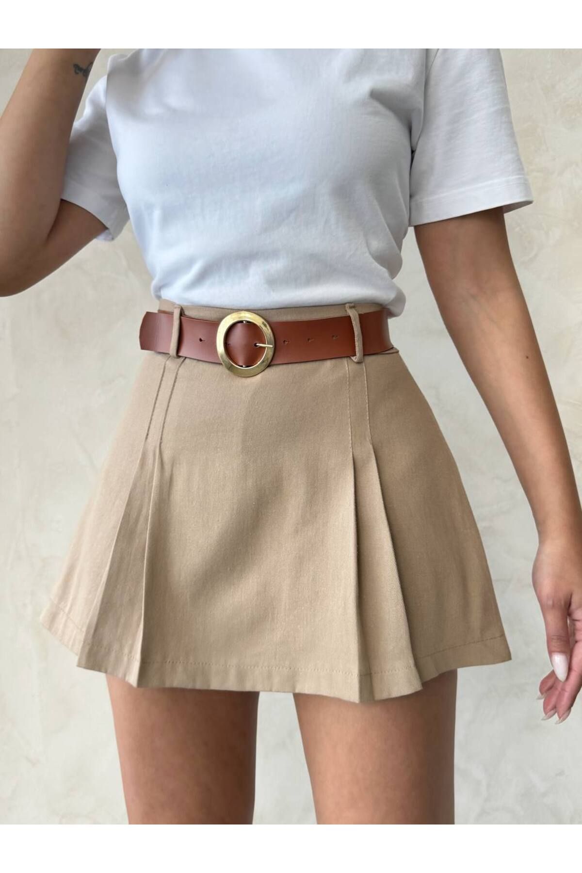 ZES COLLECTİONS Gabardin Pileli Şort Etek