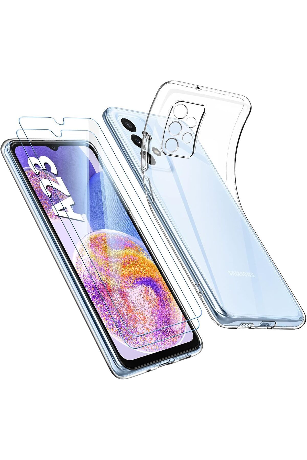 Rivor Samsung Galaxy A32 Uyumlu Kılıf Kamera Çıkıntılı Şeffaf İnce Silikon Kapak + 9H Ekran Koruyucu Set