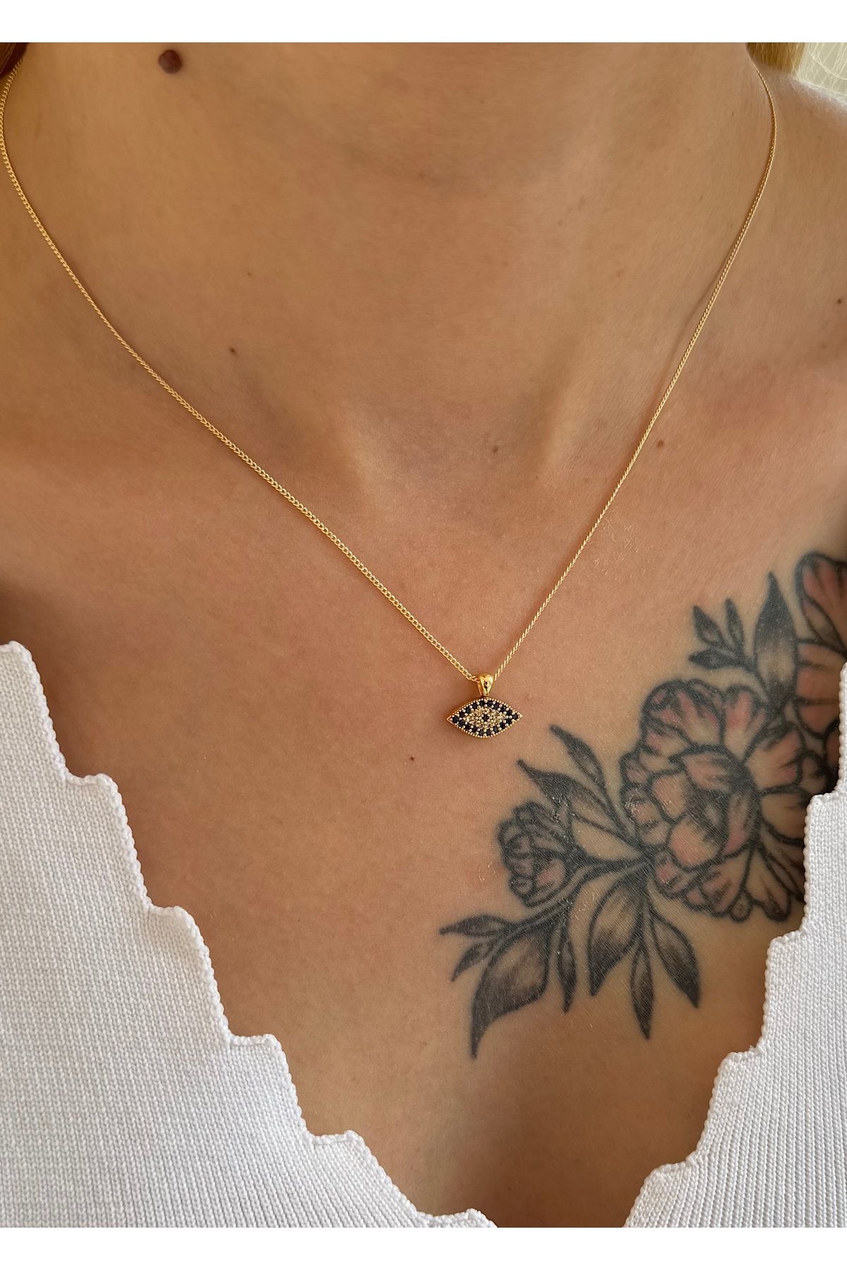 takıtarzım Gold minimal göz zircon taşlı kolye