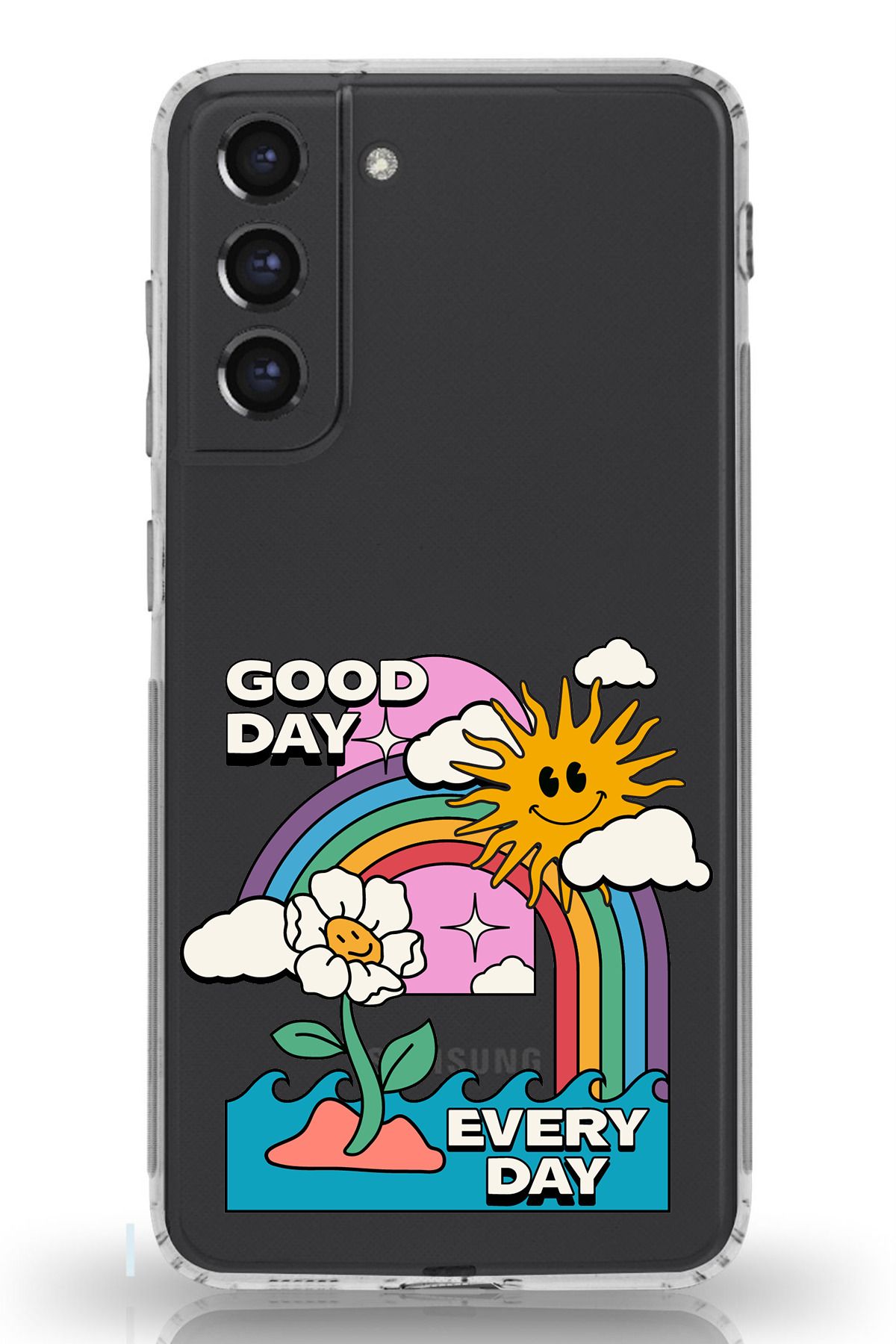 TechTree Galaxy S21 FE Uyumlu Good Day Every Day Tasarımlı Şeffaf Silikon Kılıf