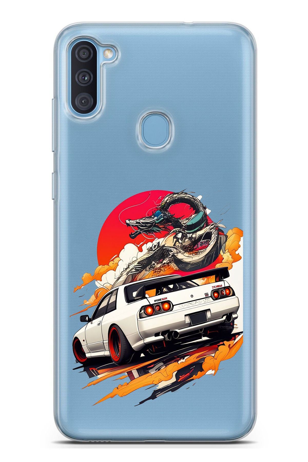 TechTree Galaxy A11 - M11 Uyumlu GTR Güneş Ejderha Tasarımlı Şeffaf Silikon Kılıf