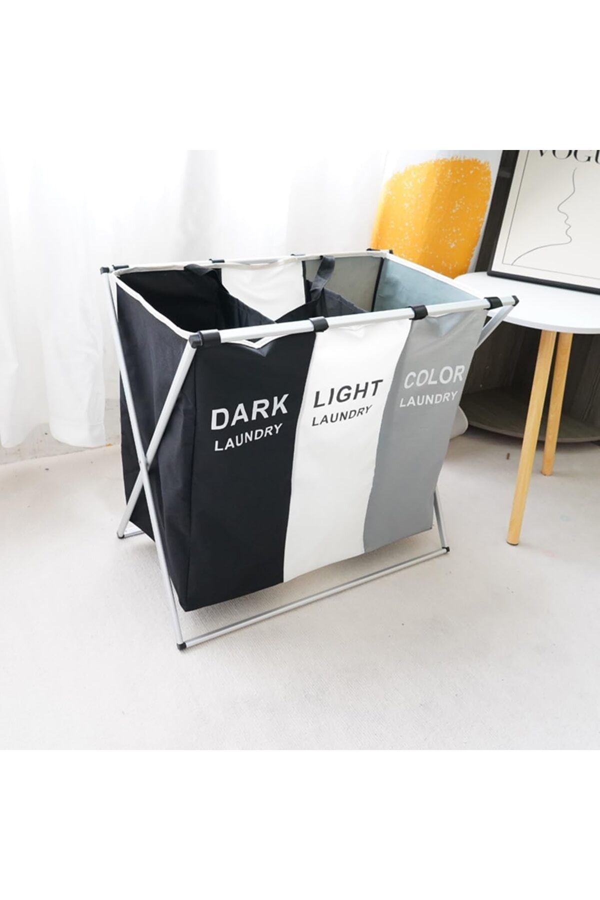 1st-Large Collapsible Laundry Basket with 3 Sections and Handle for Bathroom 3