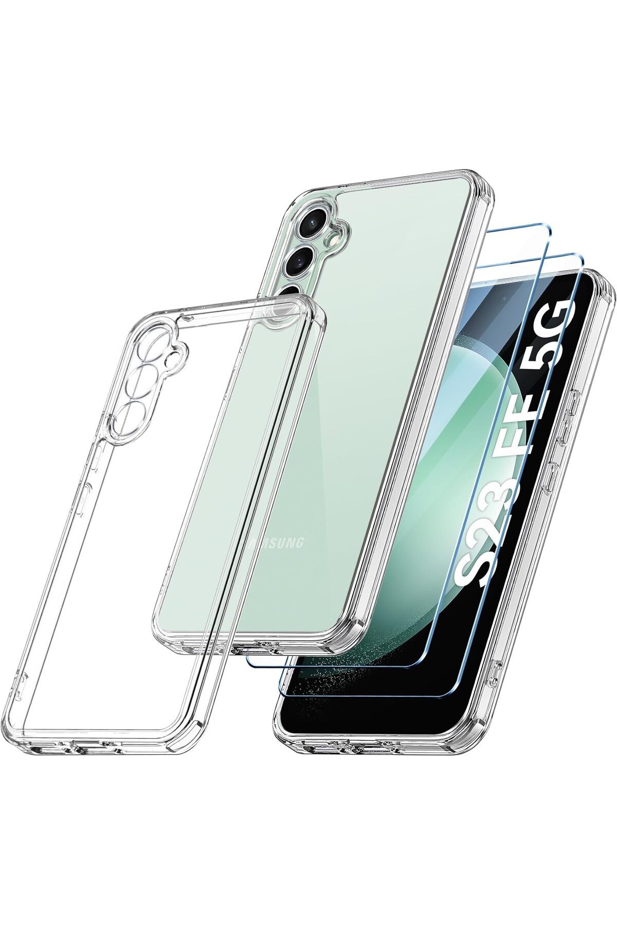 Rivor Samsung Galaxy S23 FE Kılıf Kamera Çıkıntılı Şeffaf İnce Silikon Kapak + 9H Ekran Koruyucu Set
