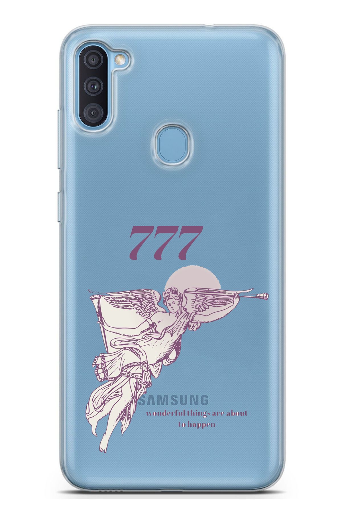 TechTree Galaxy A11 - M11 Uyumlu 777 Melek Tasarımlı Şeffaf Silikon Kılıf