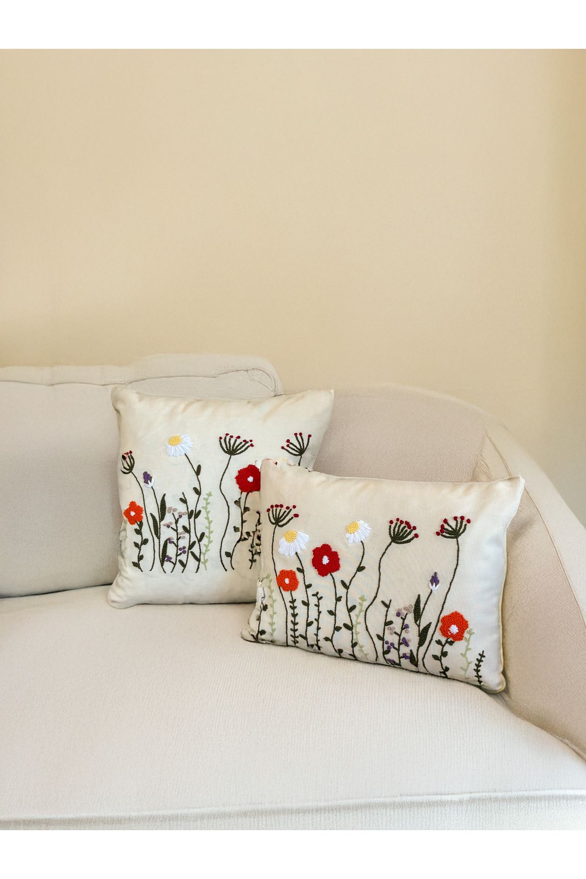 Medi Home Çiçek Motifli El Yapımı Panç Kırlent Kılıfı