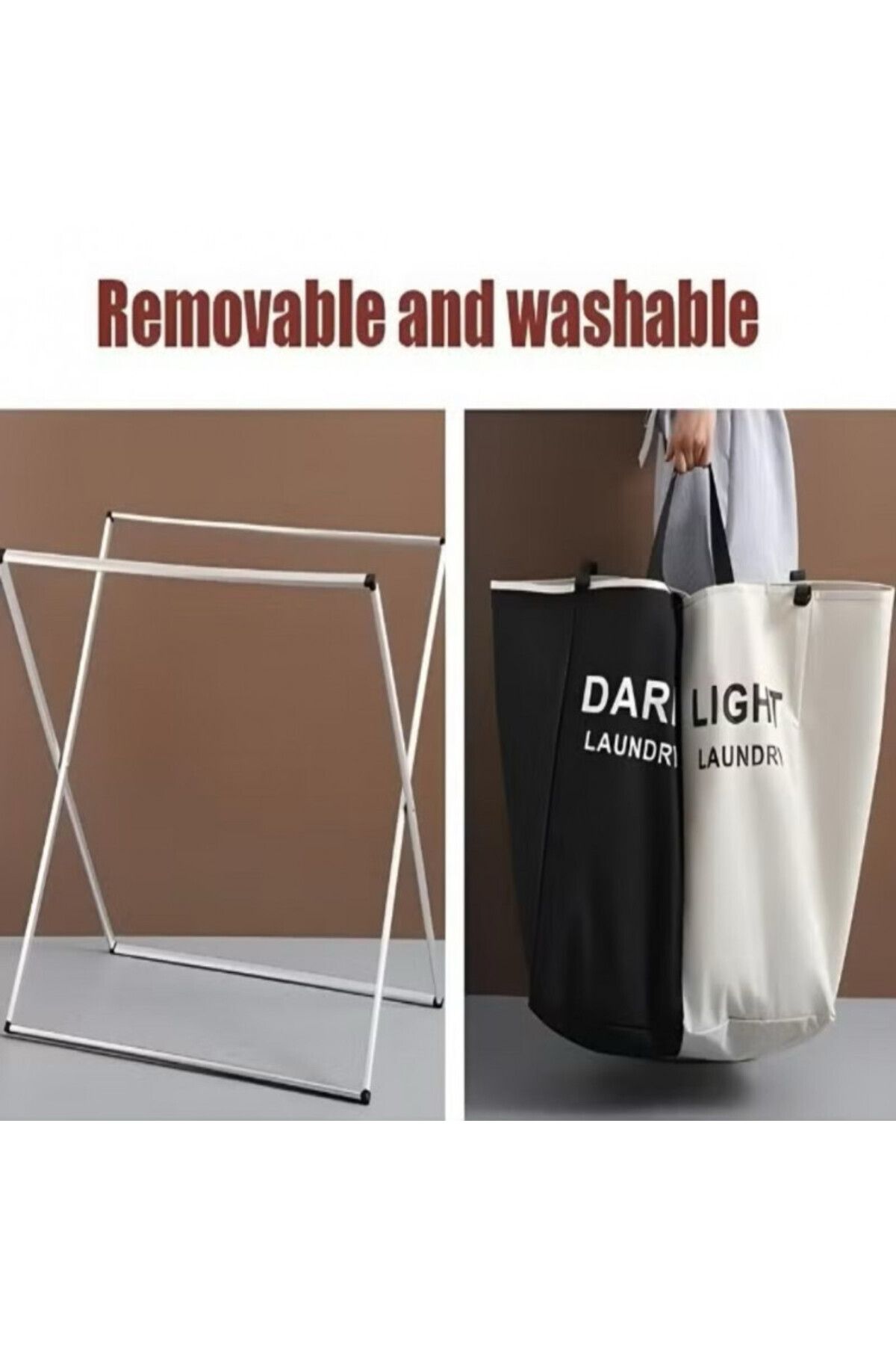 1st-Large Collapsible Laundry Basket with 3 Sections and Handle for Bathroom 6