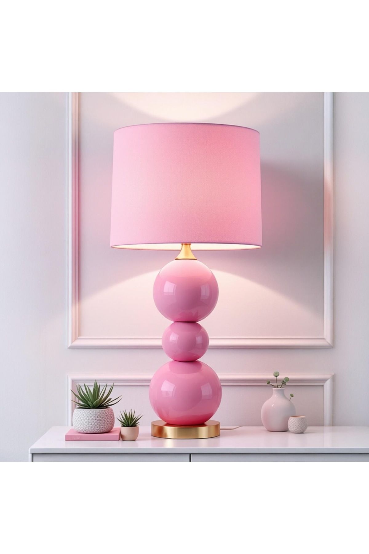 ES AYDINLATMA 3 toplu pembe modern masa lambası