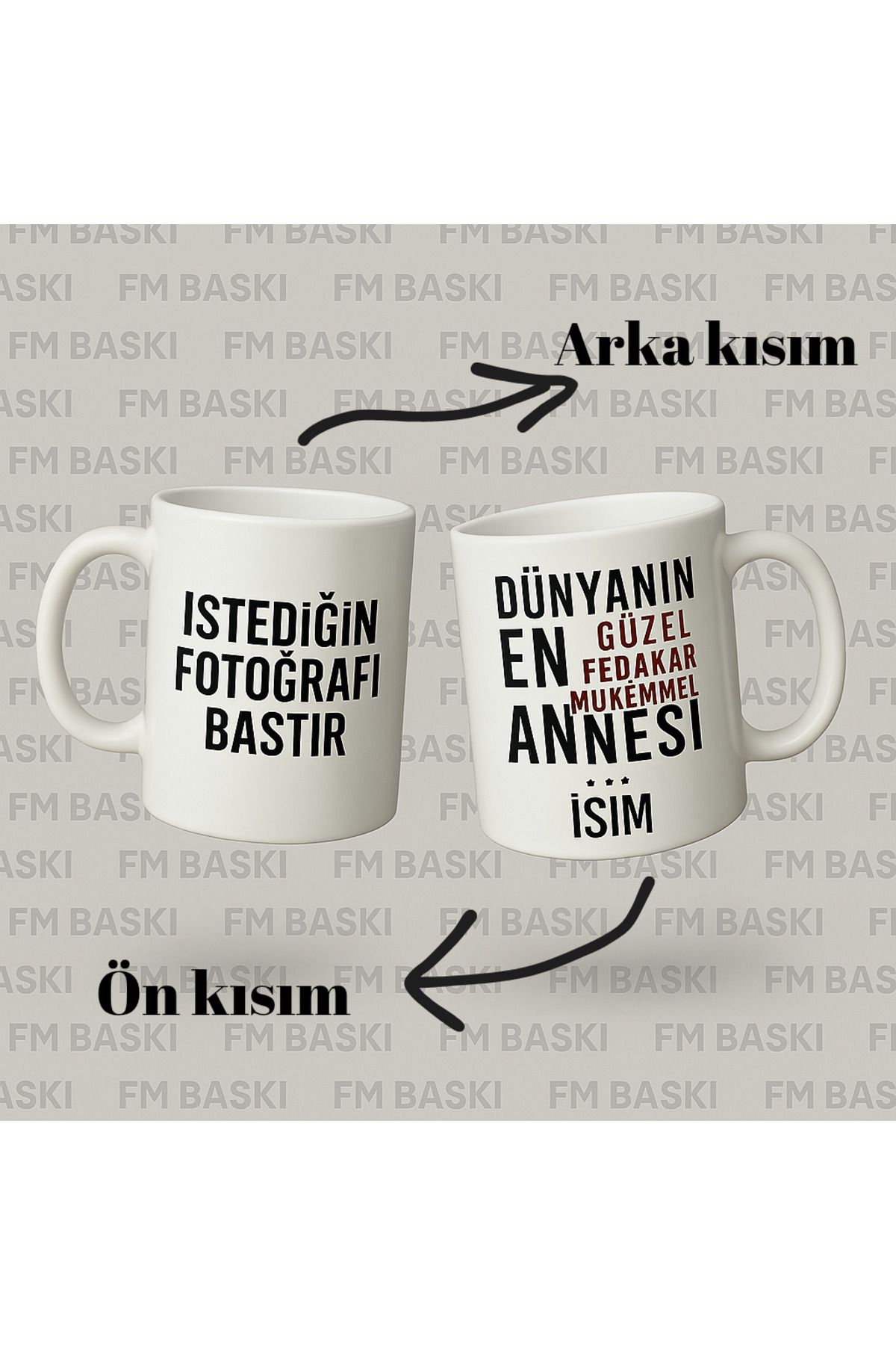FM BASKI Anneler gününe özel güzel bir yazı ile ve kişiye özel fotoğrafınız kupa bardak