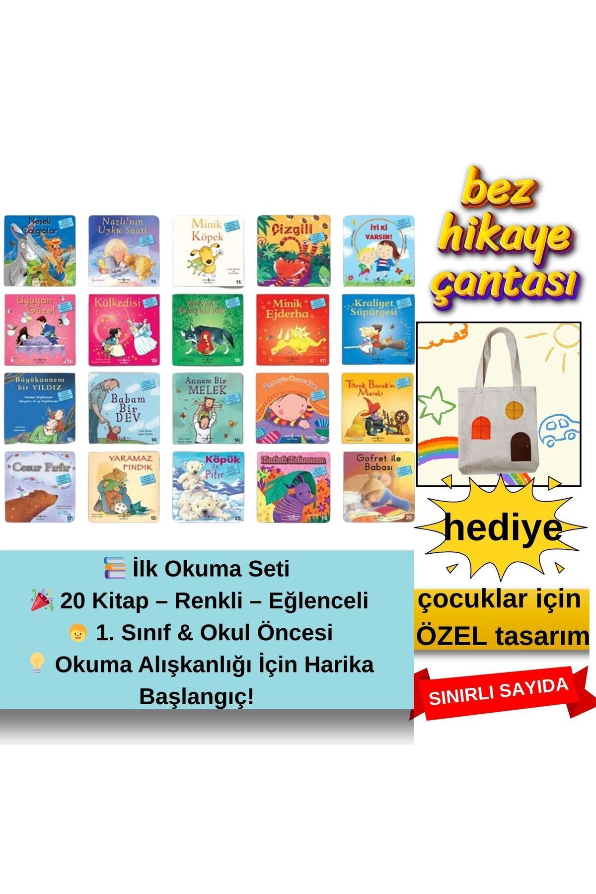 TÜRKİYE İŞ BANKASI KÜLTÜR YAYINLARI 1. Sınıf İlk Okuma Kitapları – 20 Kitaplık Renkli Set | Okul Öncesi ve Yeni Başlayanlar İçin Eğitici
