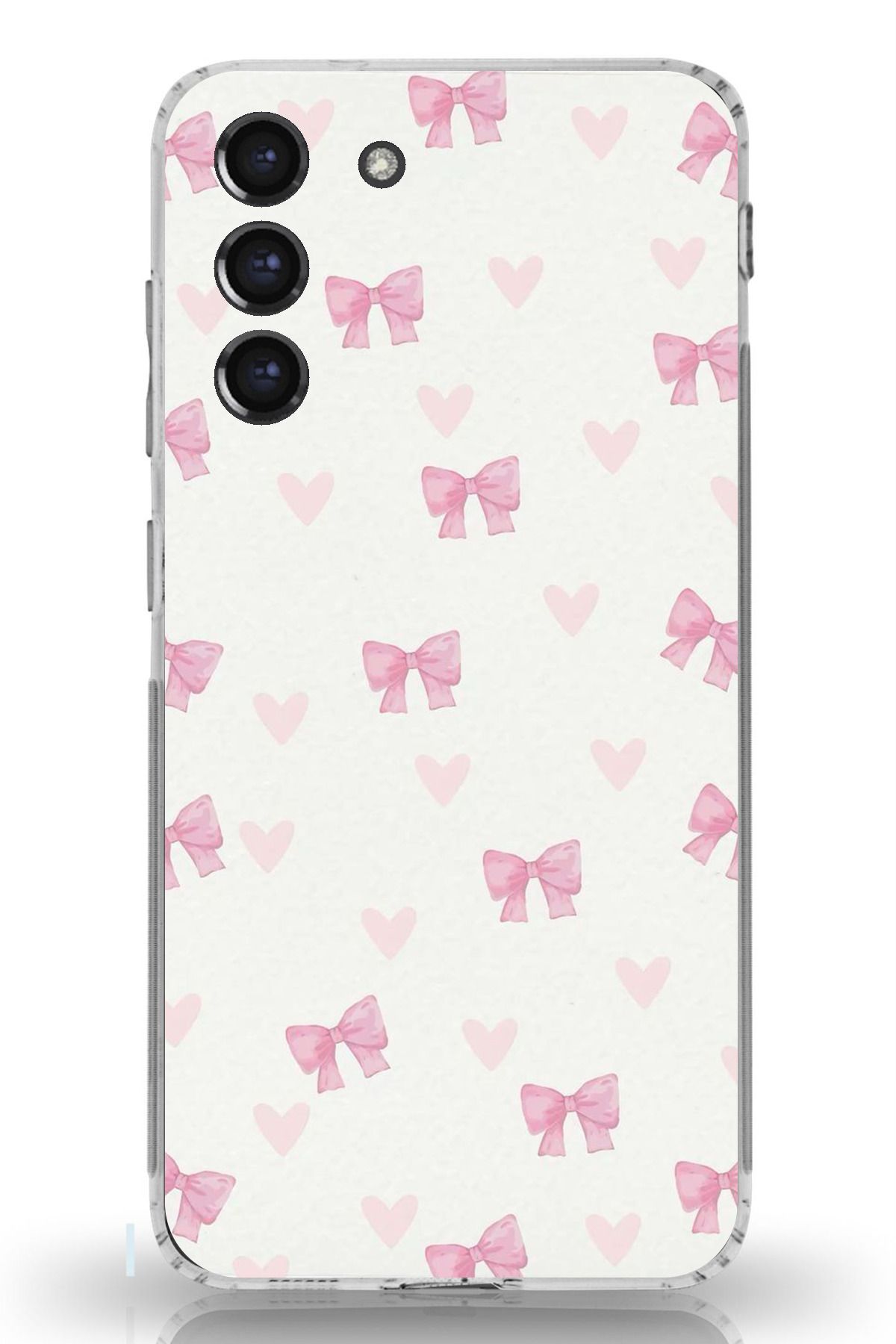 TechTree Galaxy S21 FE Uyumlu Fiyonklar ve Pembe Kalpler Şeffaf Silikon Kılıf
