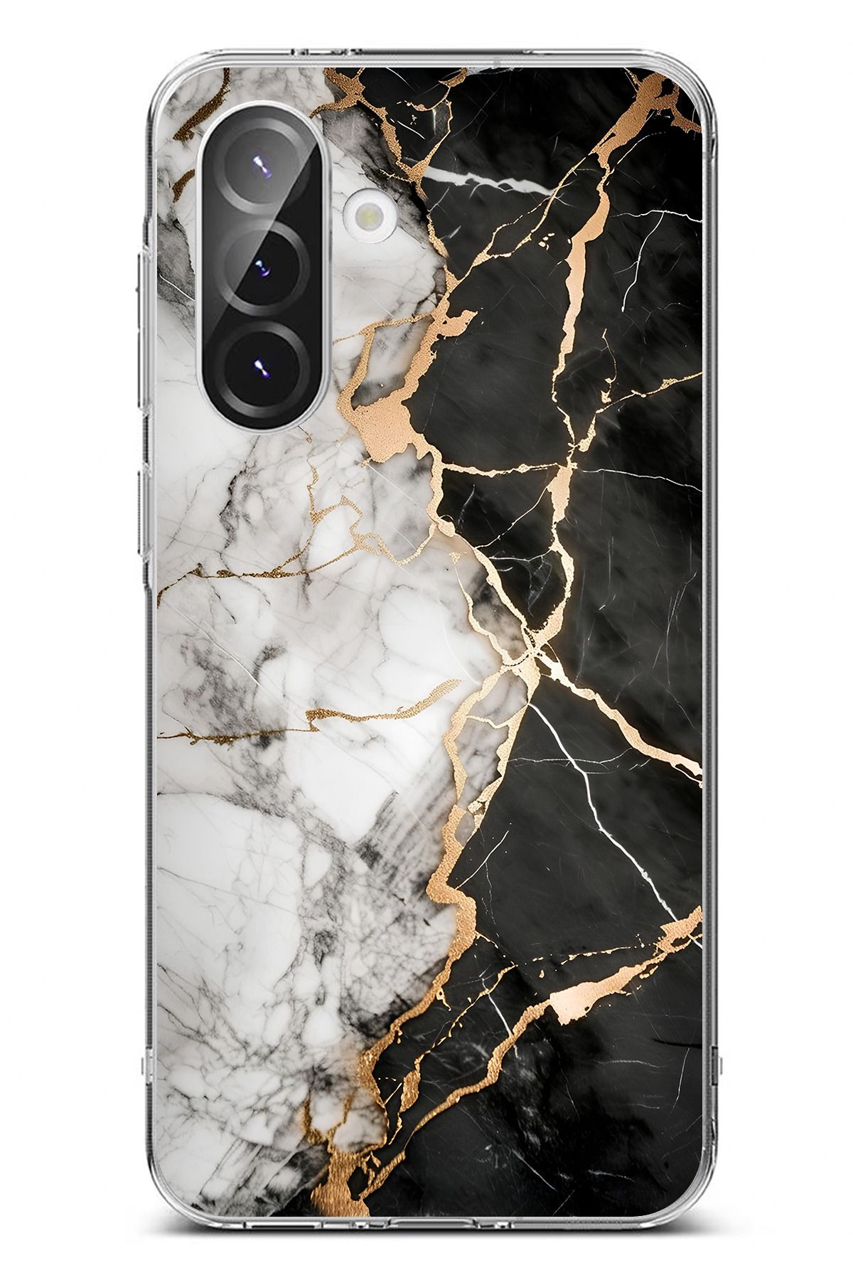 TechTree Galaxy A36 Uyumlu Siyah Beyaz Mermer Şeffaf Silikon Kılıf